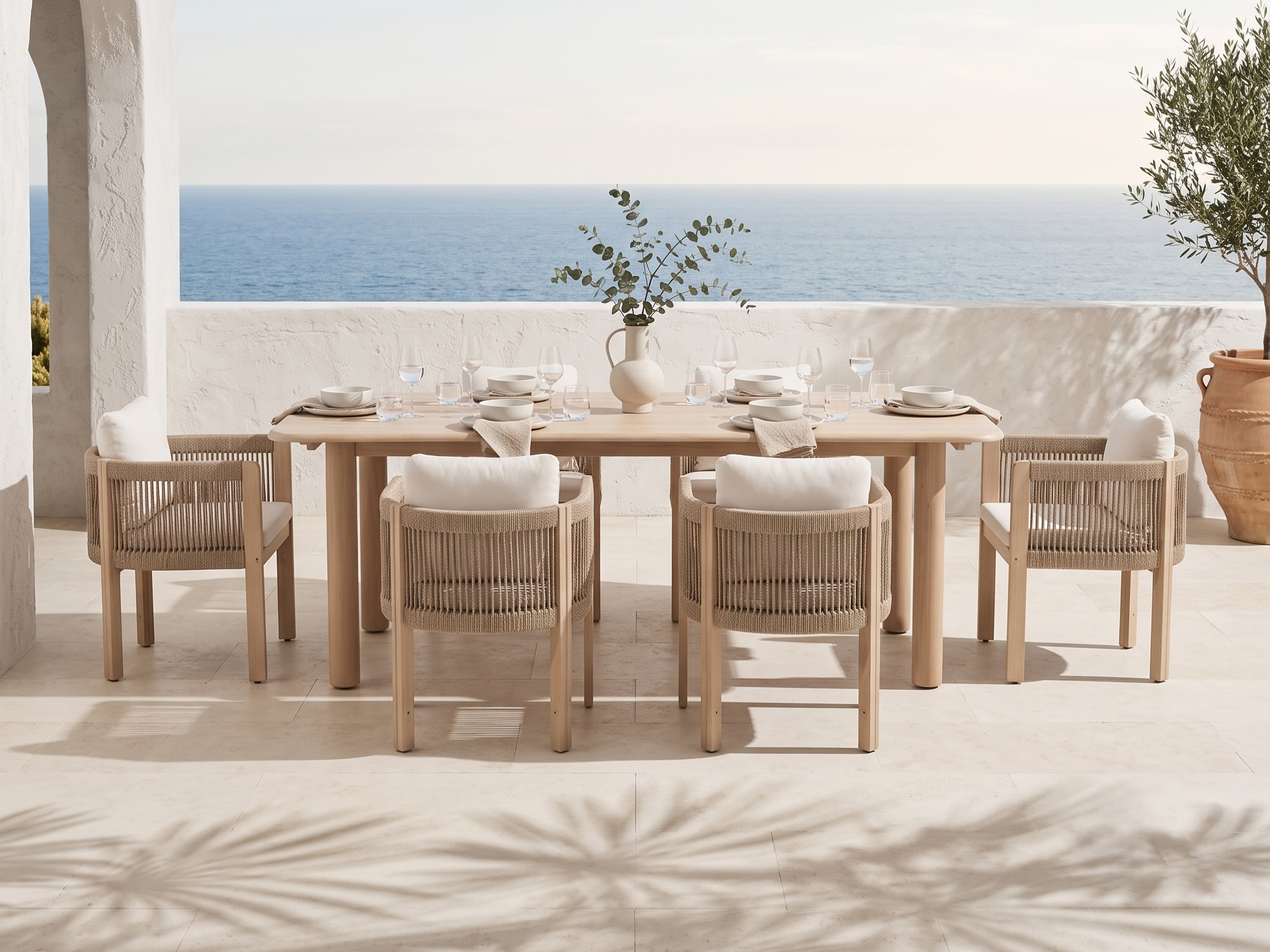 Foristern Wooden Outdoor Dining Set for 8 People, 86.6" Slatted Table with Rounded Edges