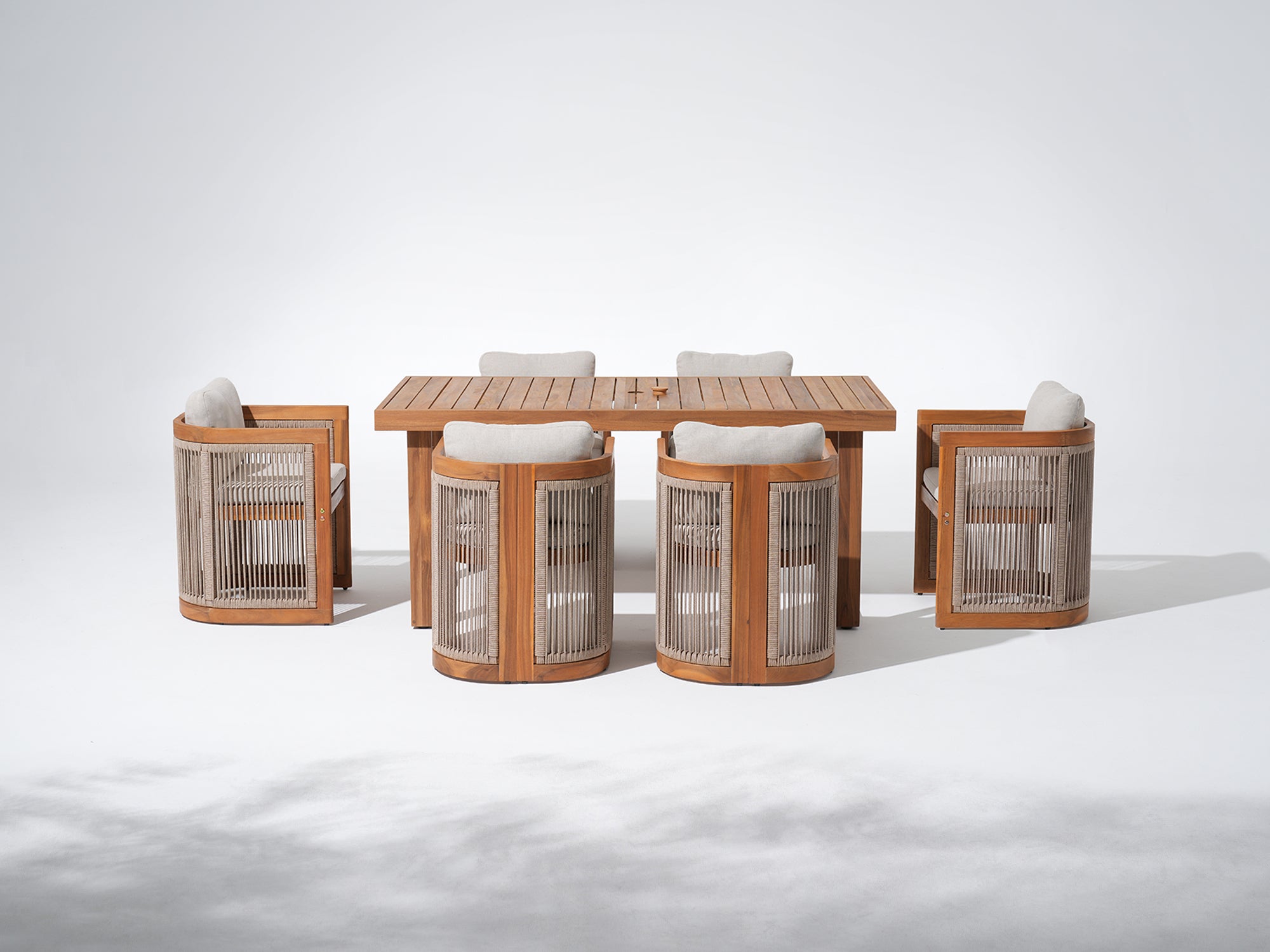 Mori Wood & Rope Outdoor Dining Set with Umbrella Hole for 4-6 People, 67''