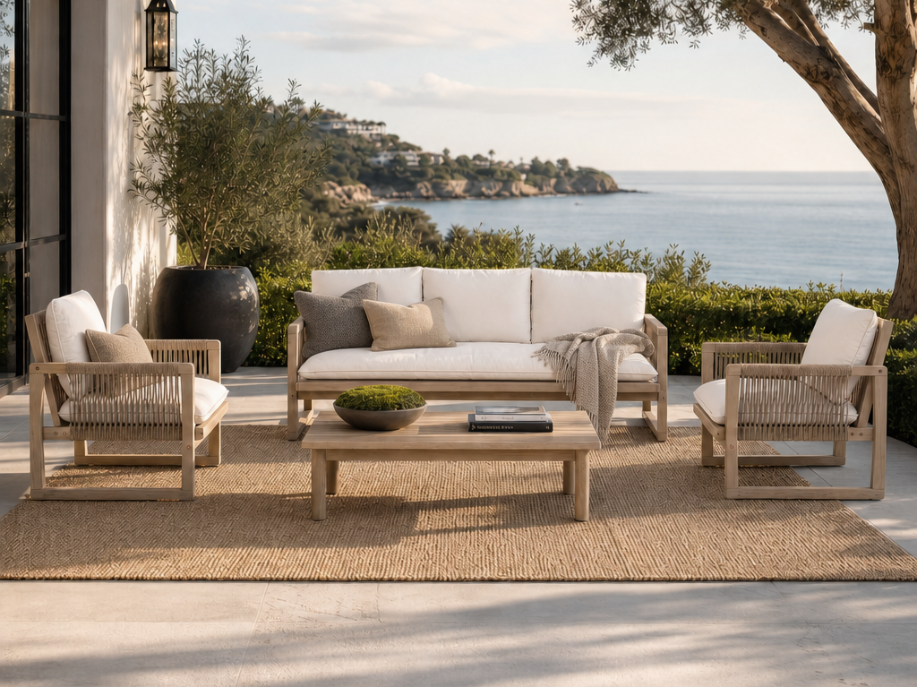 Lumi Wood Outdoor Conversation Furniture Set with Rope Design