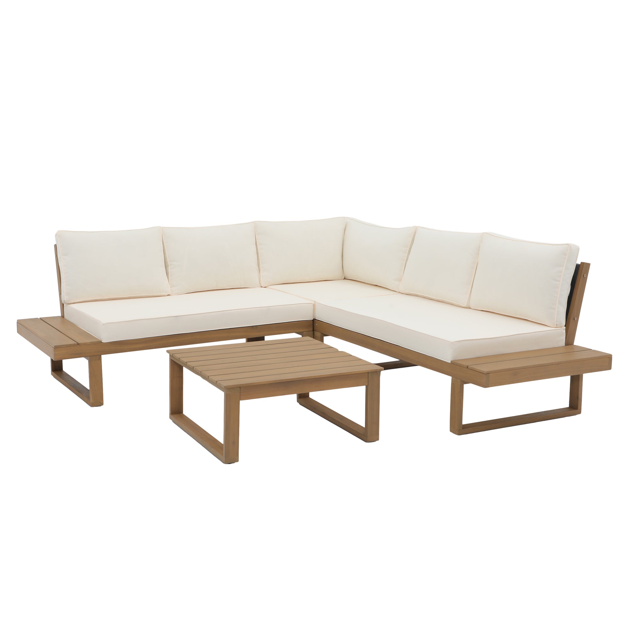 Foristern Outdoor L-Shaped Sofa Set, Wooden Furniture, 2 Colors