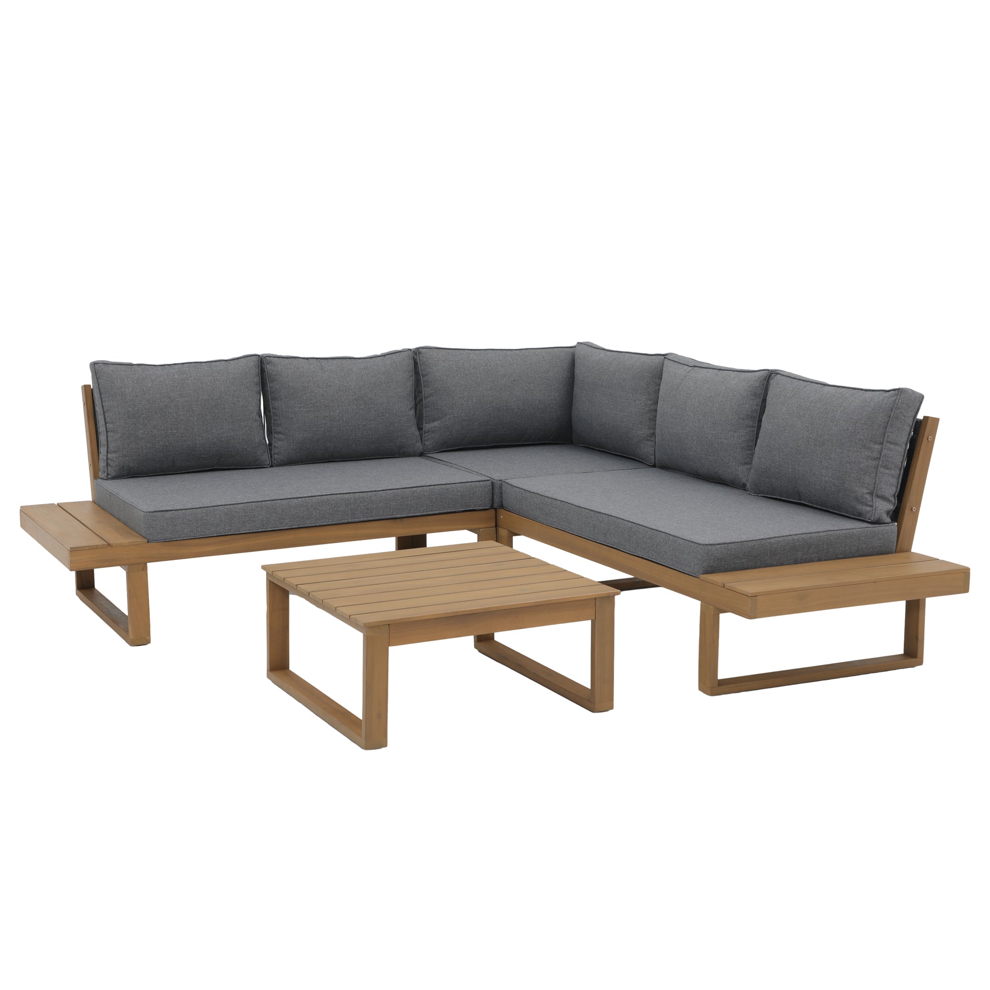 Foristern Outdoor L-Shaped Sofa Set, Wooden Furniture, 2 Colors