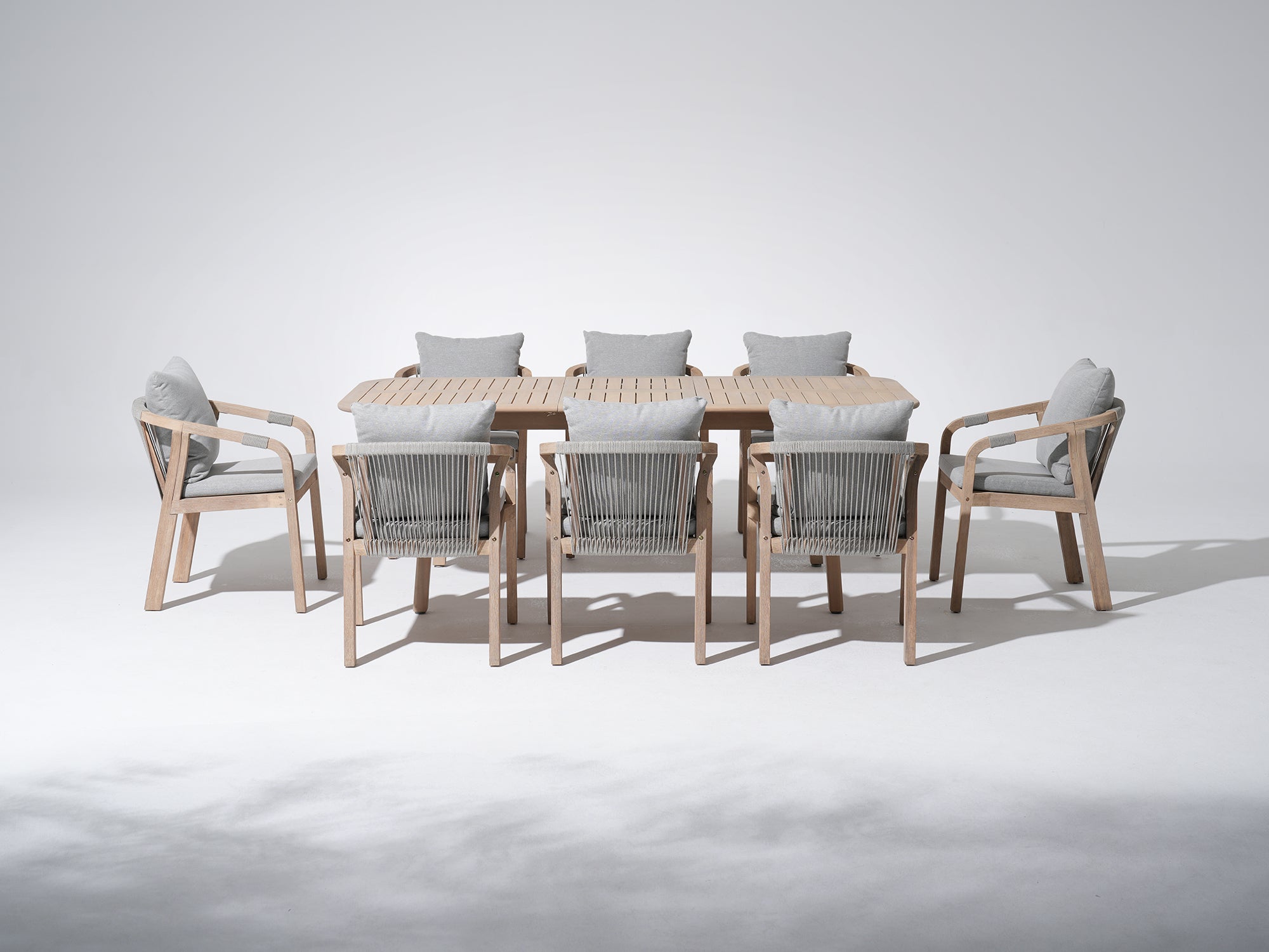 Thalea Wooden Dining Set with Smooth Extendable Table & Textured Rope Chairs, 6-8 Seats, 63"-82.7"