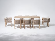 Foristern Wooden Outdoor Dining Set with Umbrella Hole for 8 People, 83" Tapered Legs
