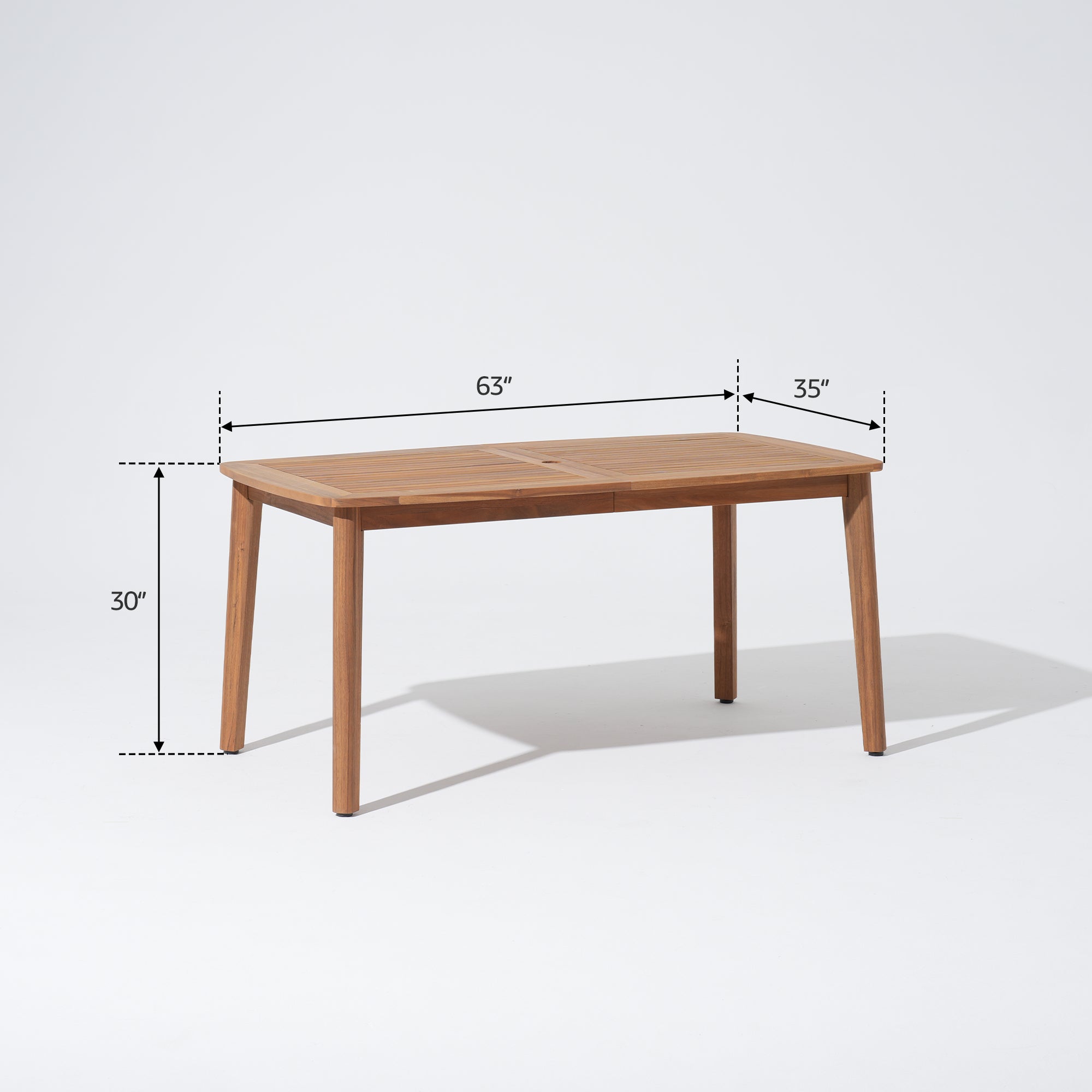 Mori Wood Outdoor Dining Set with Umbrella Hole for 4-6 People, 63''