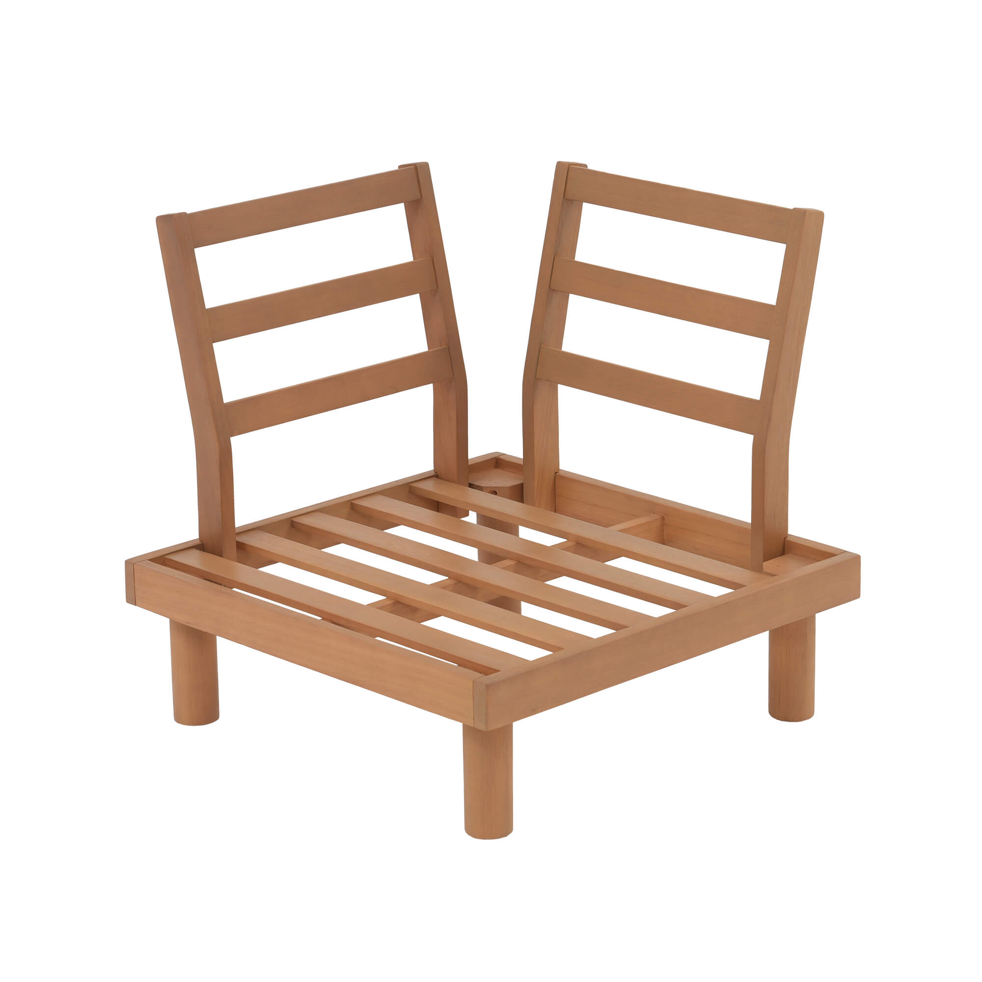 Kiri Outdoor Wooden L-Shaped Sectional Sofa Set with Storage Side Table, Teak Tone, Black Cushions