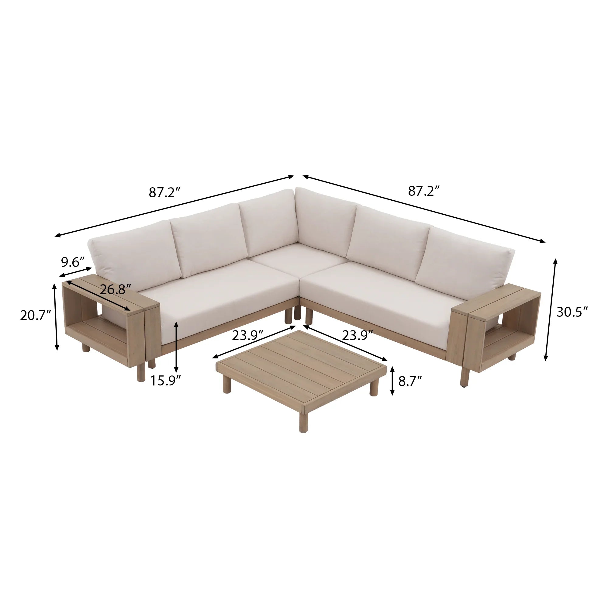 Sectional outdoor sofa with dimensions 