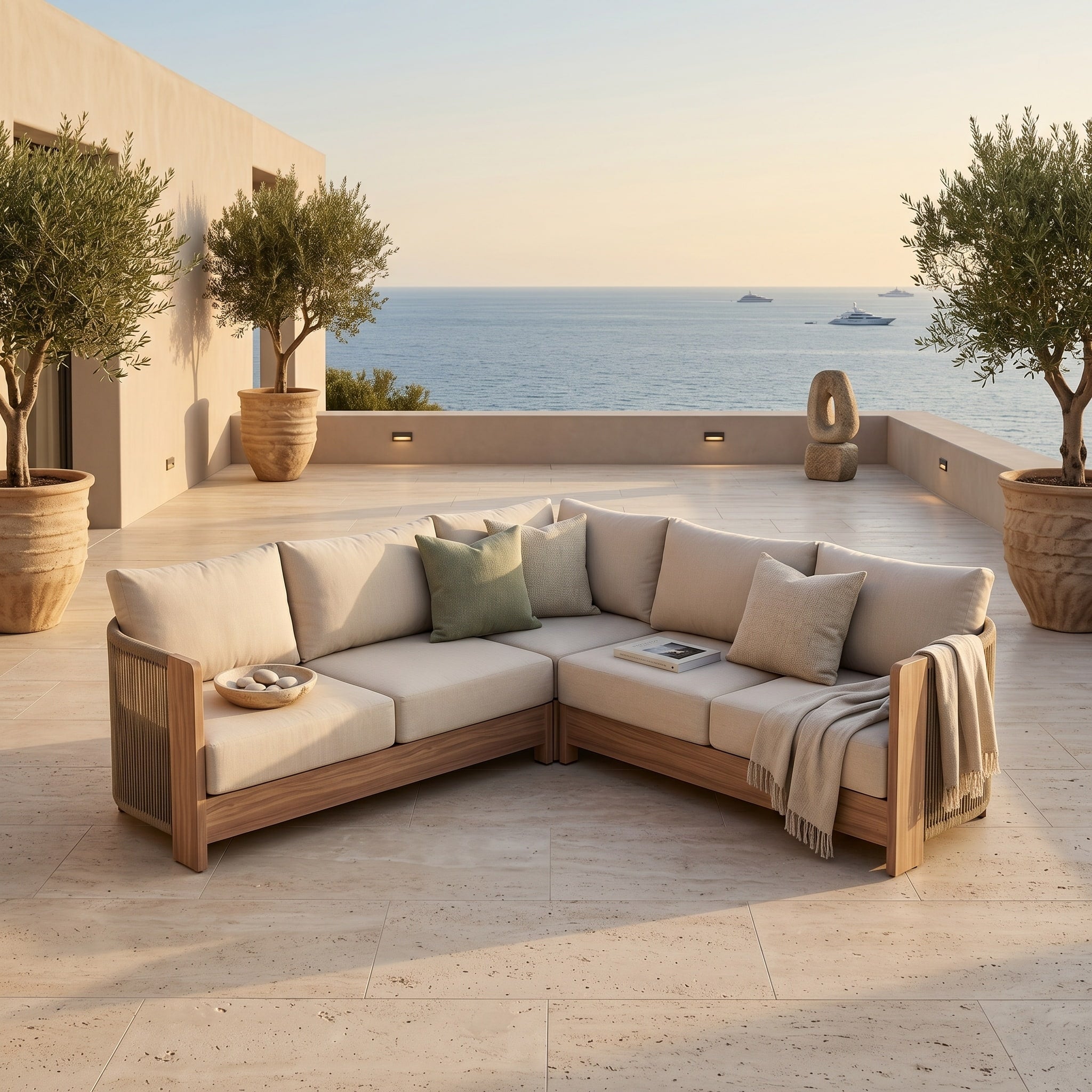 Outdoor patio with sectional sofa, aluminum and rope design- Jardina Premium Modern Outdoor Patio Furniture Sets