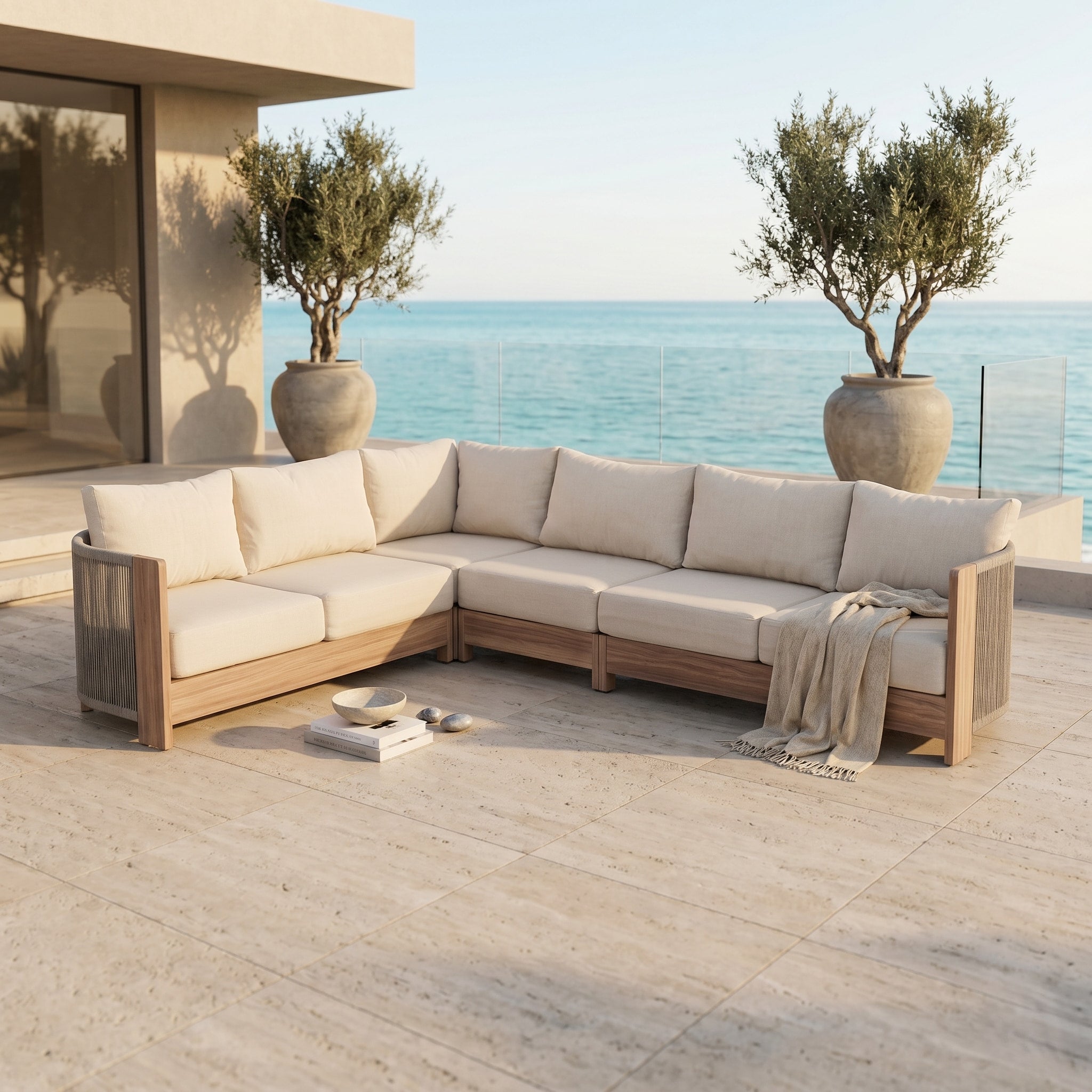 Irati Aluminum L-Shaped Rope Outdoor Sectionals with Heat Transfer Printing (85"-112.2")- Jardina Premium Modern Outdoor Patio Furniture