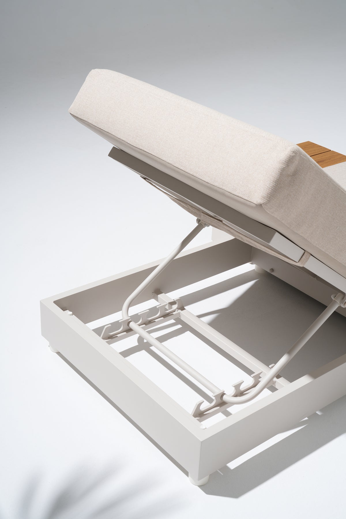 Addison Aluminum Oyster White Outdoor Lounger with Side Table, Adjustable Backrest & Olefin Cushion