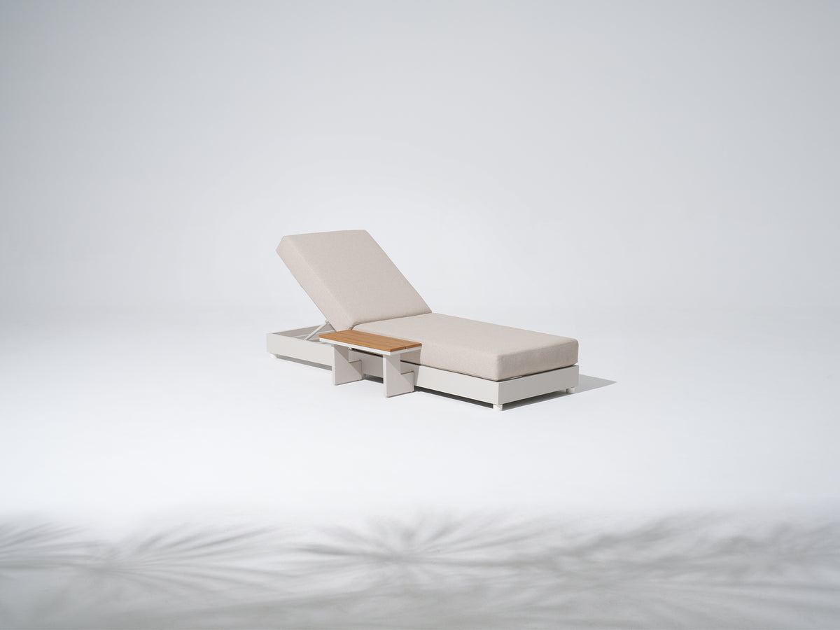 Addison Aluminum Oyster White Outdoor Lounger with Side Table, Adjustable Backrest & Olefin Cushion