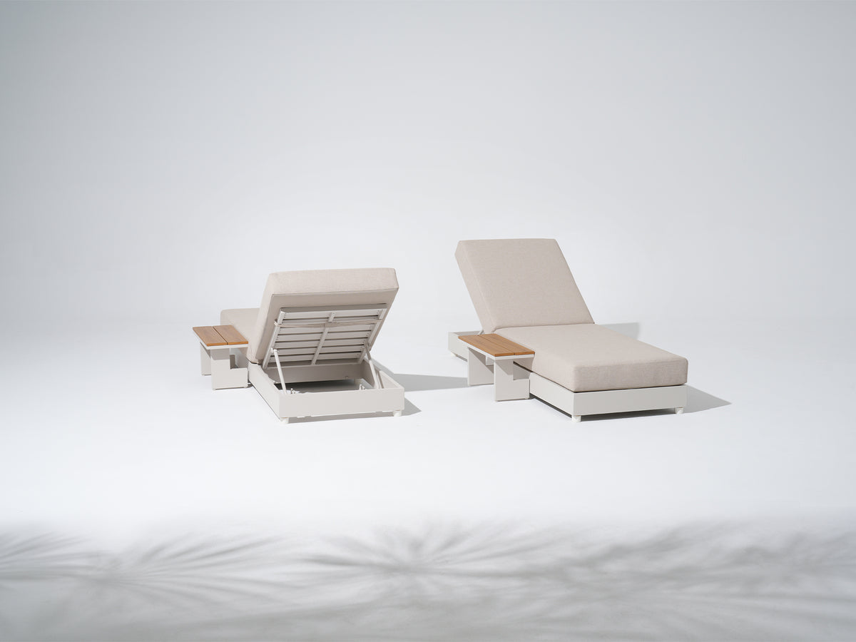 Addison Aluminum Oyster White Outdoor Lounger with Side Table, Adjustable Backrest & Olefin Cushion