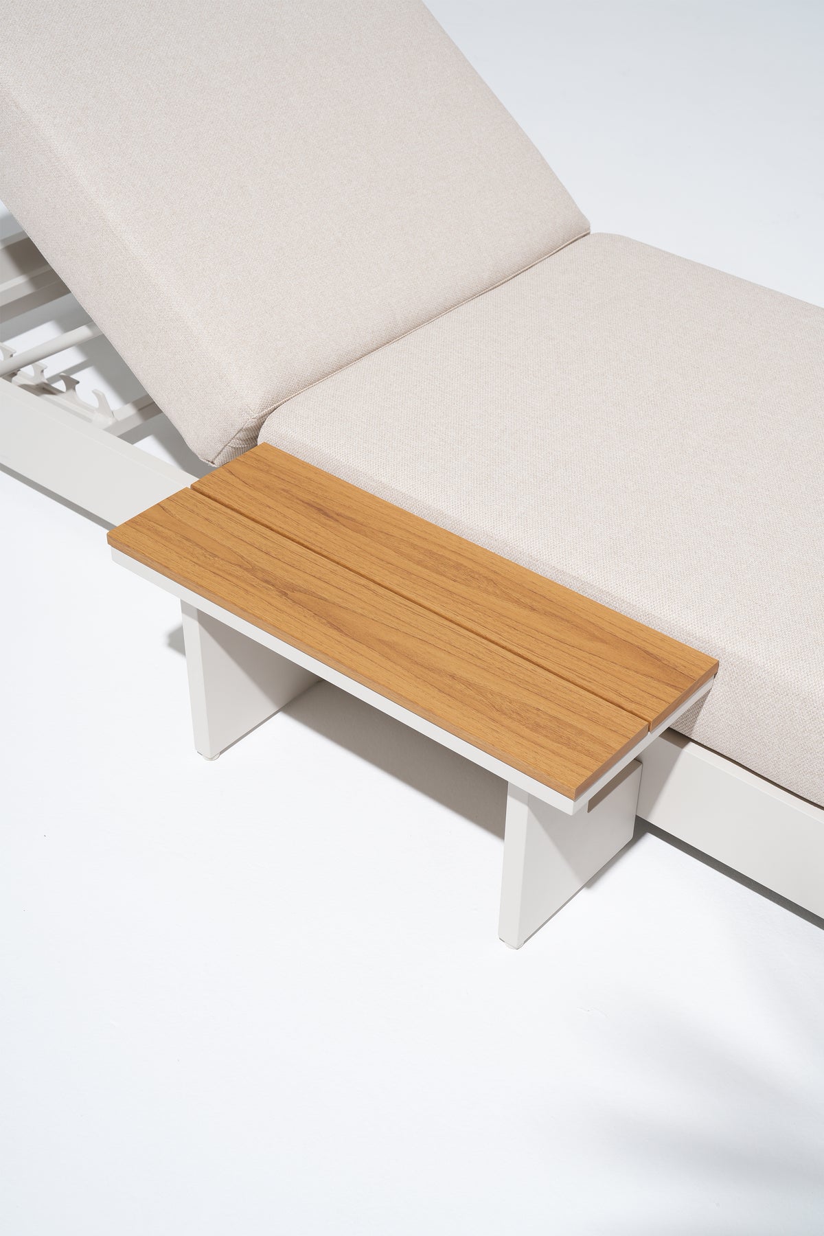 Addison Aluminum Oyster White Outdoor Lounger with Side Table, Adjustable Backrest & Olefin Cushion