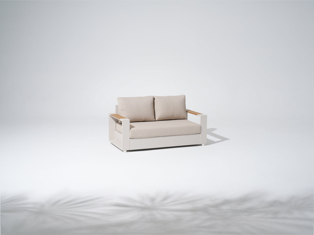 Addison Oyster White Aluminum Outdoor Loveseat, Olefin Linen Cushions