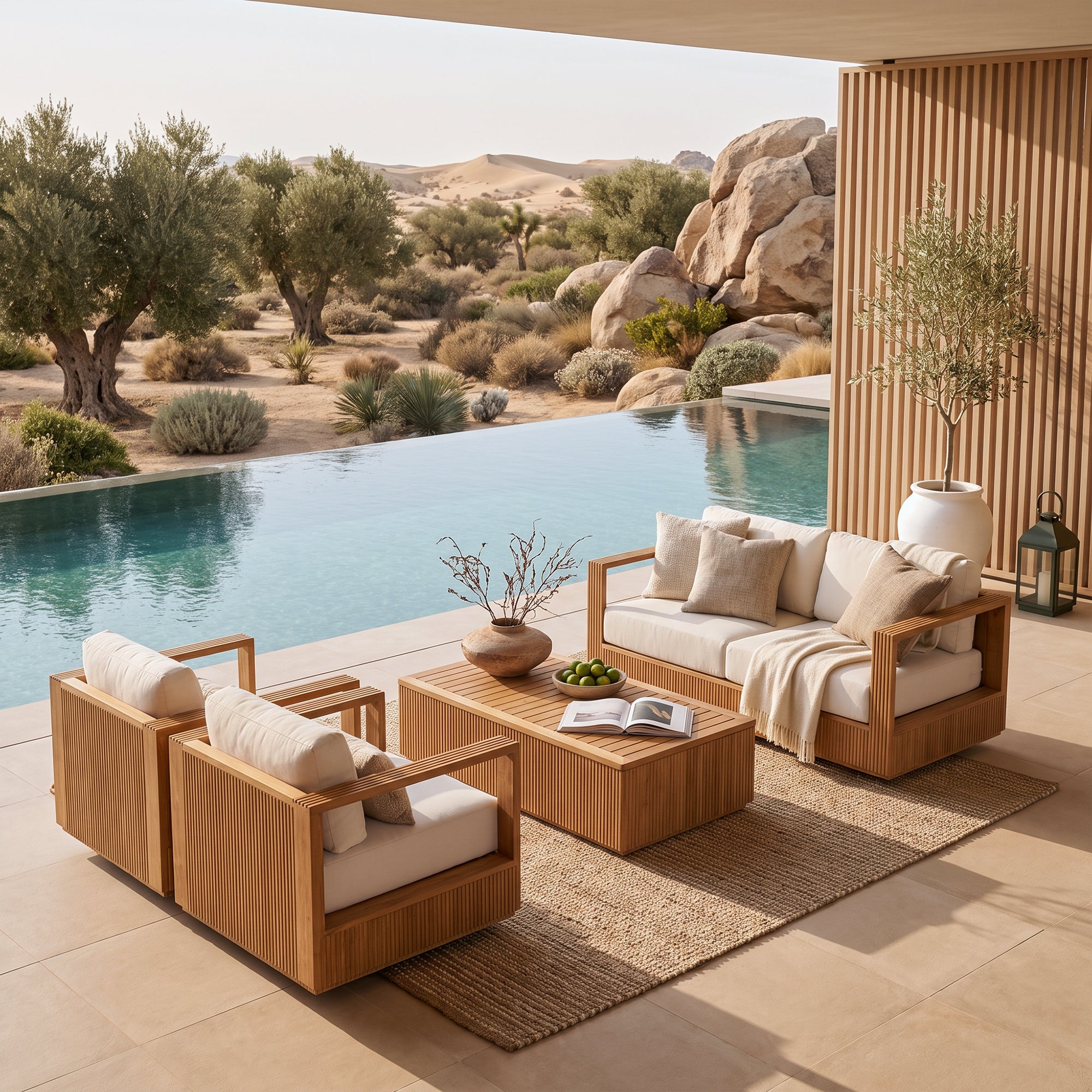 Sintra 4-piece Teak Wooden Outdoor Conversation Set with Olefin Cushions