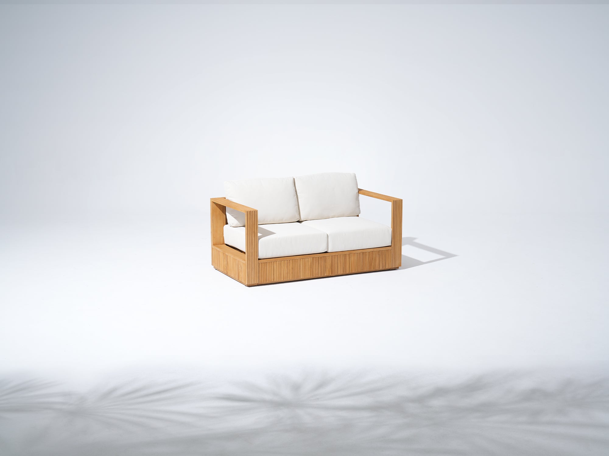 Sintra Outdoor Loveseat, Solid Slatted Frame, FSC Teak Wood with Creamy White Olefin