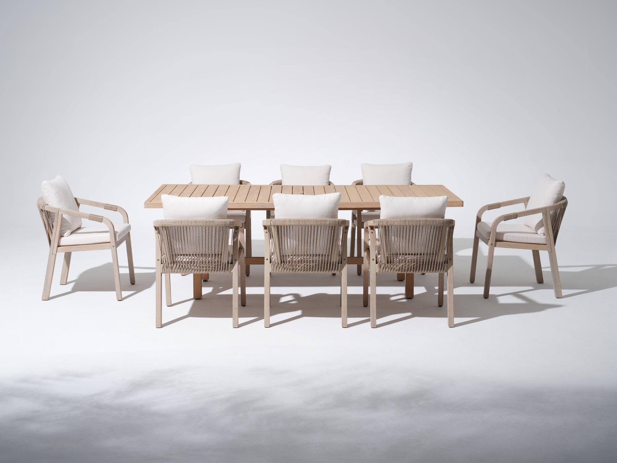 Lumi Rectangular Wooden Dining Set for 8 People, 90.6'' with Umbrella Hole