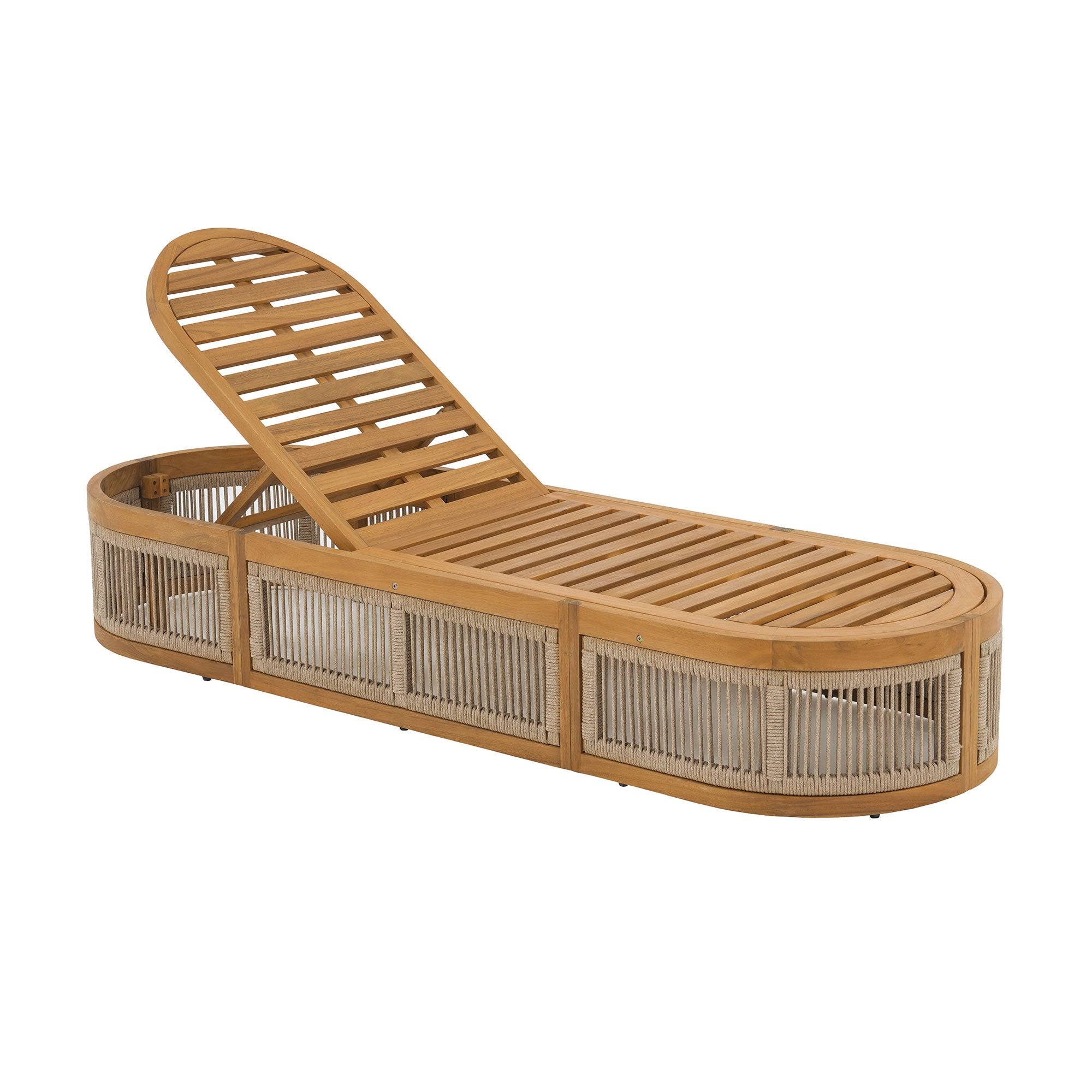 Mori Wooden Outdoor Chaise Lounge Chair, Rope Design, Adjustable Backrest with Thick Cushion