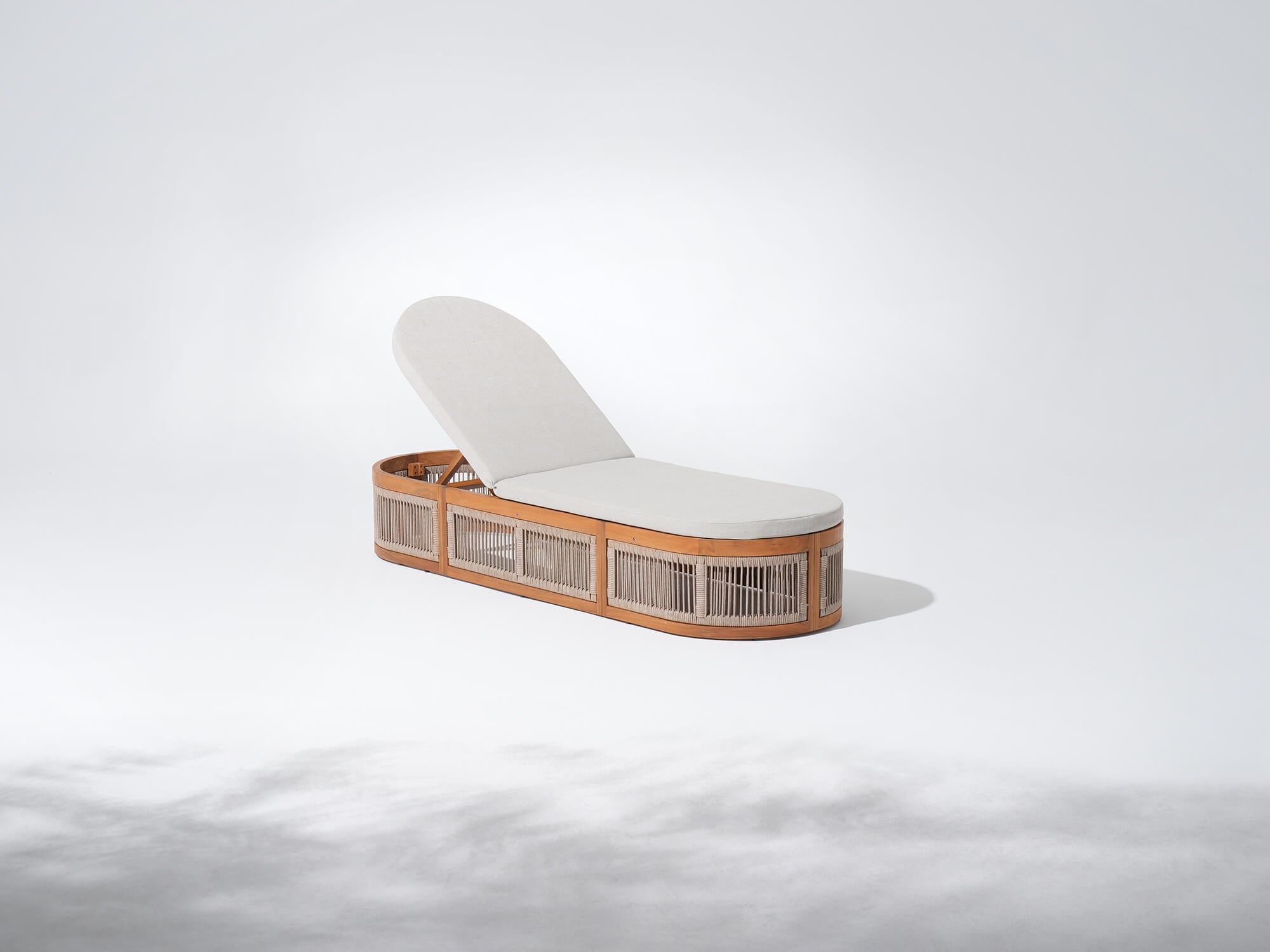Mori Wooden Outdoor Chaise Lounge Chair, Rope Design, Adjustable Backrest with Thick Cushion