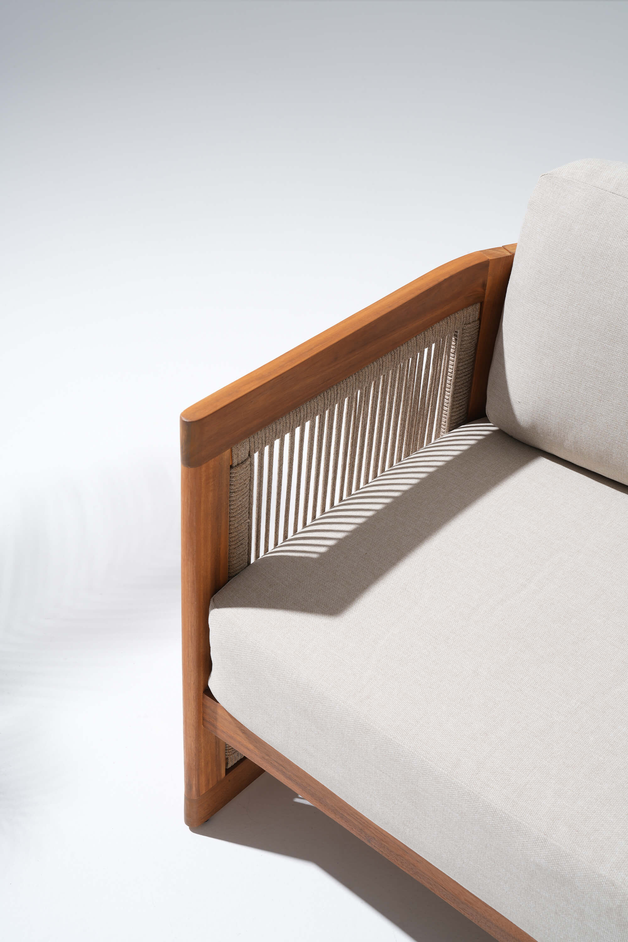 Mori patio lounge chairs with woven rope design details- Jardina Modern Premium Patio Outdoor Furniture 