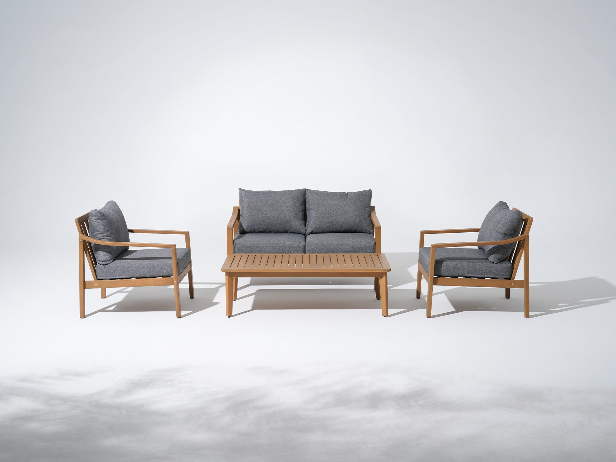 Noto Outdoor conversation furniture set with two chairs and a sofa, gray cushions- Jardina Modern Premium Patio Outdoor Furniture