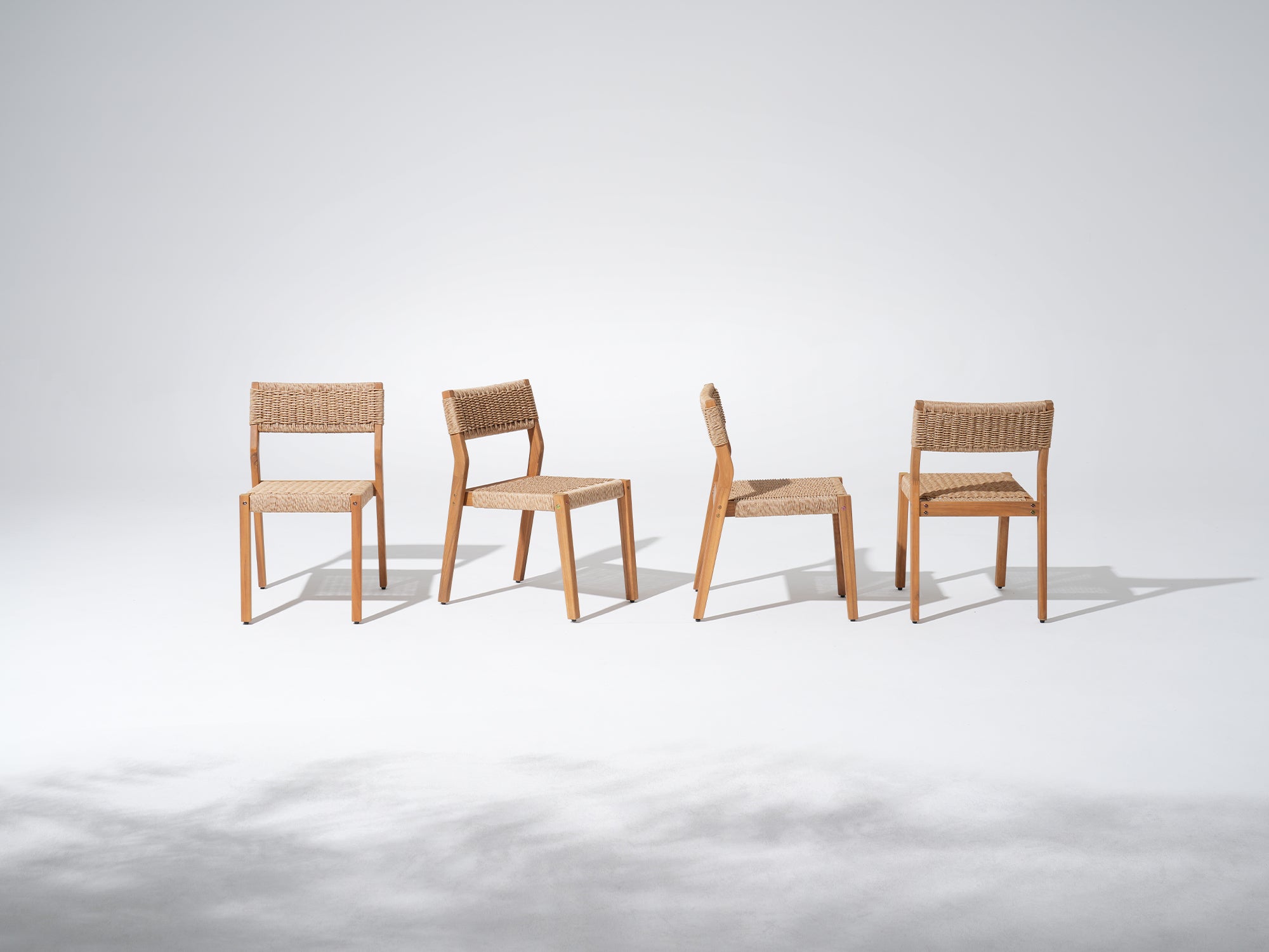 Nalia Teak-Tone Wooden Armless Chair, Hand Woven, Set of 2/4/6