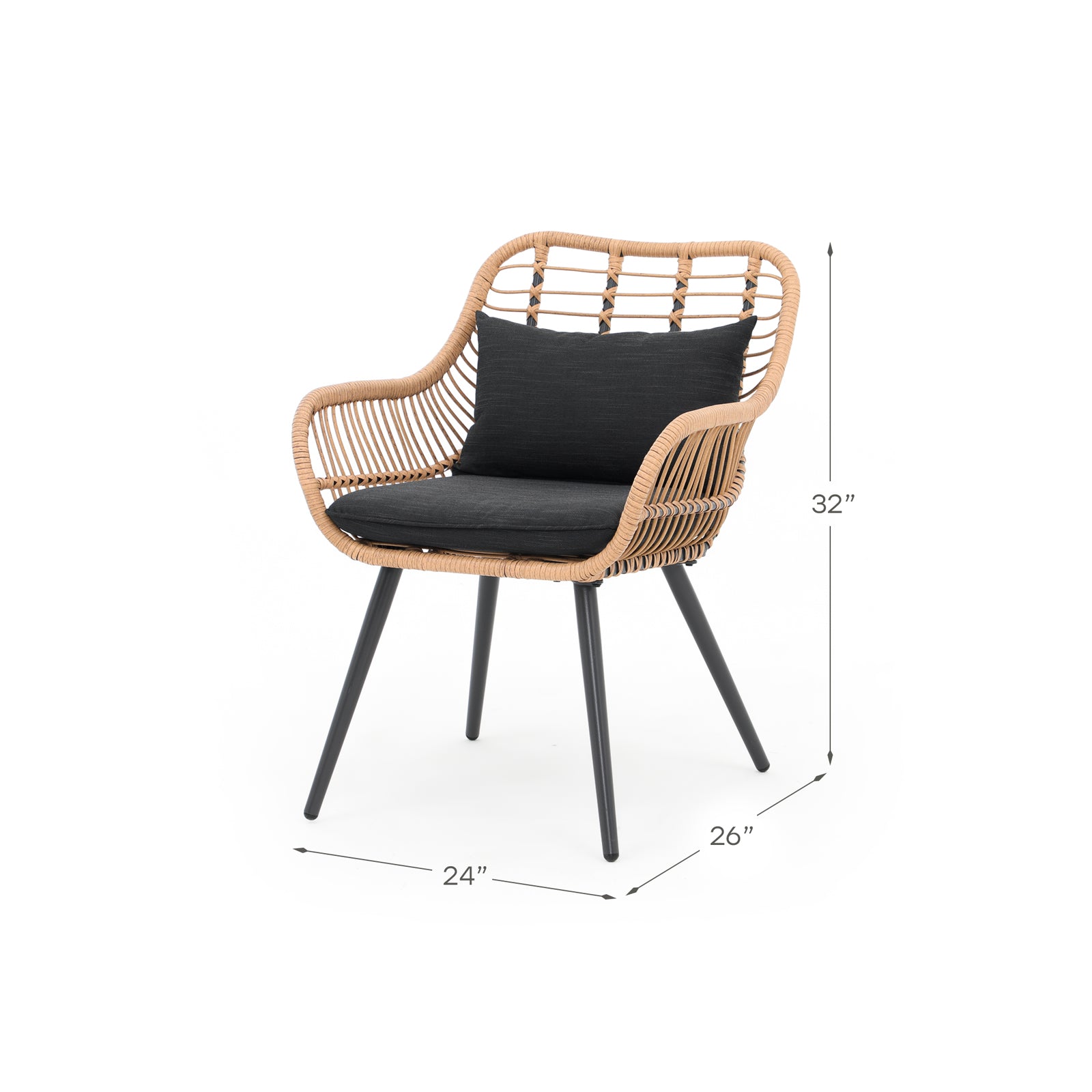 Oia Natural Wicker Bistro Chair, dimension info - Jardina Furniture#color_Black