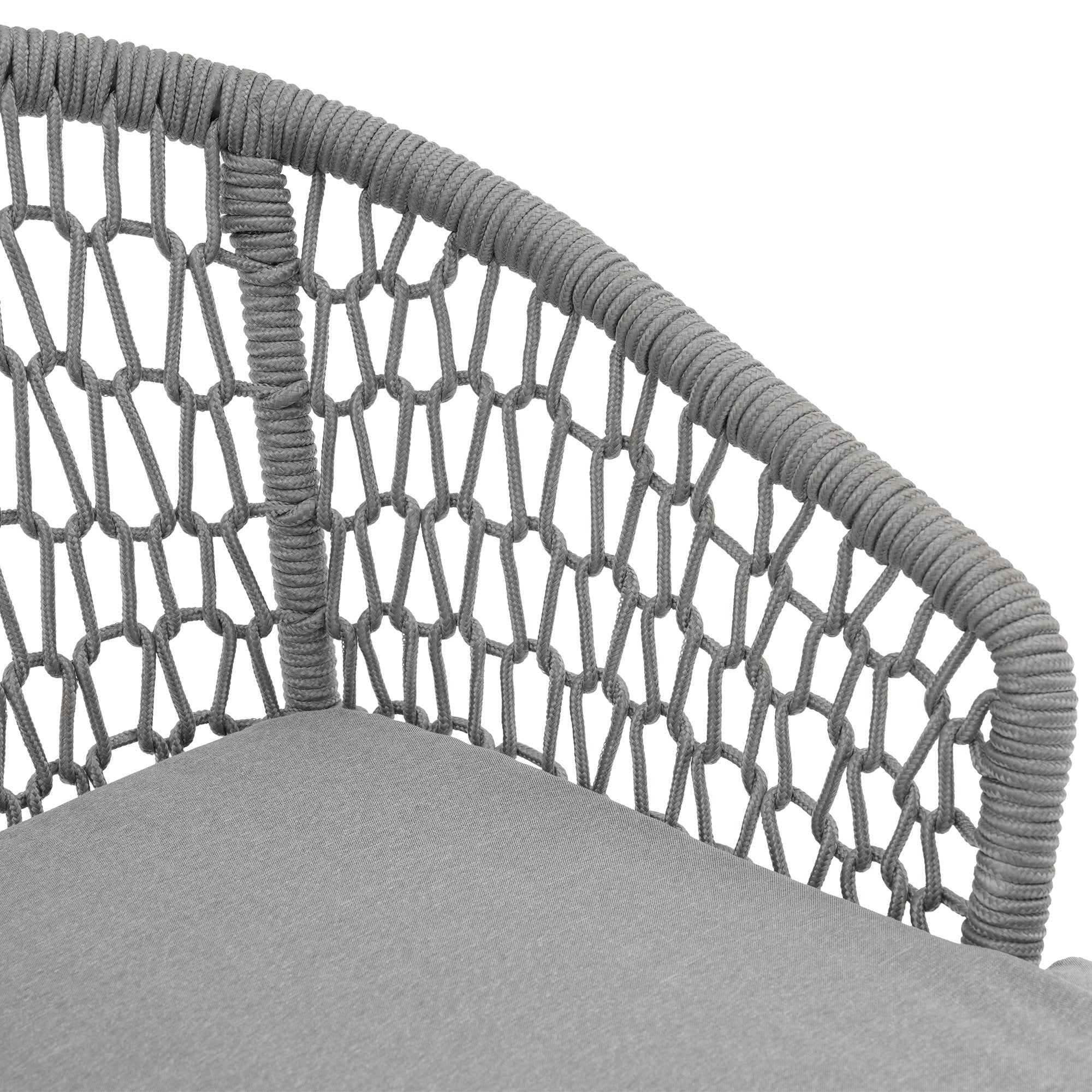 wooden outdoor dining chairs with grey rope design and grey cushion details- Jardina Modern Premium Patio Outdoor Furniture#Color_Grey