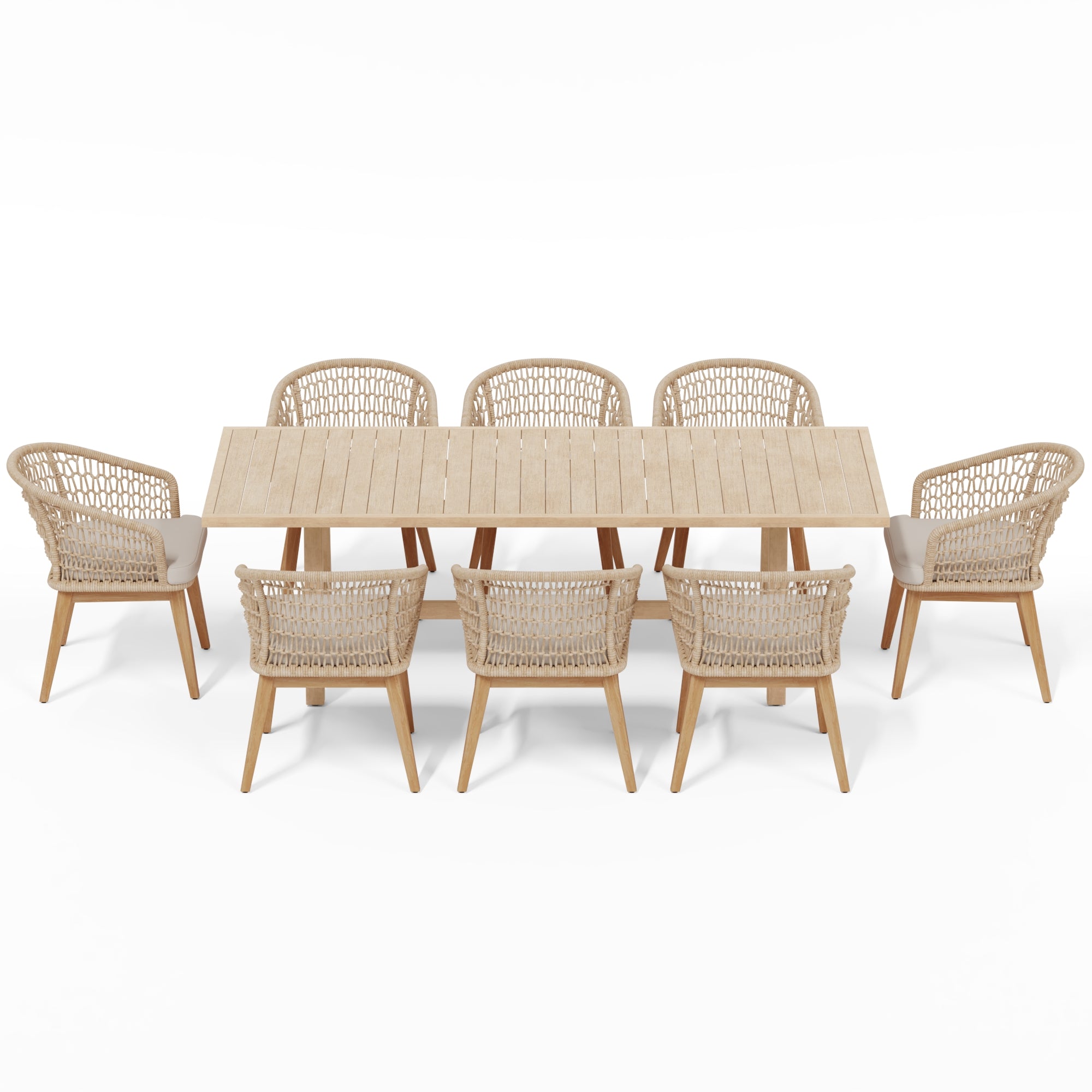 beige outdoor dining set for 8 with rope design- Jardina Modern Premium Patio Outdoor Furniture#Color_Beige