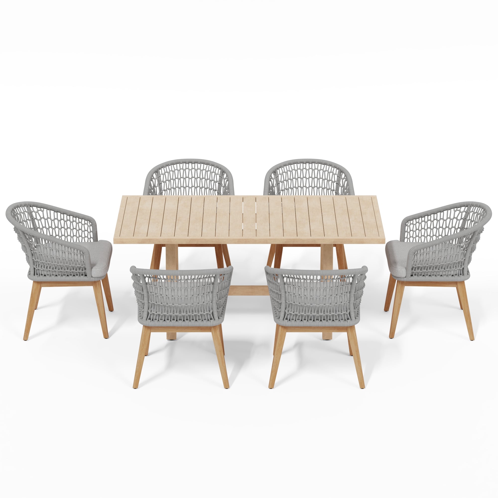wooden patio dining set for 6 with Grey rope design- Jardina Modern Premium Patio Outdoor Furniture#Color_Grey