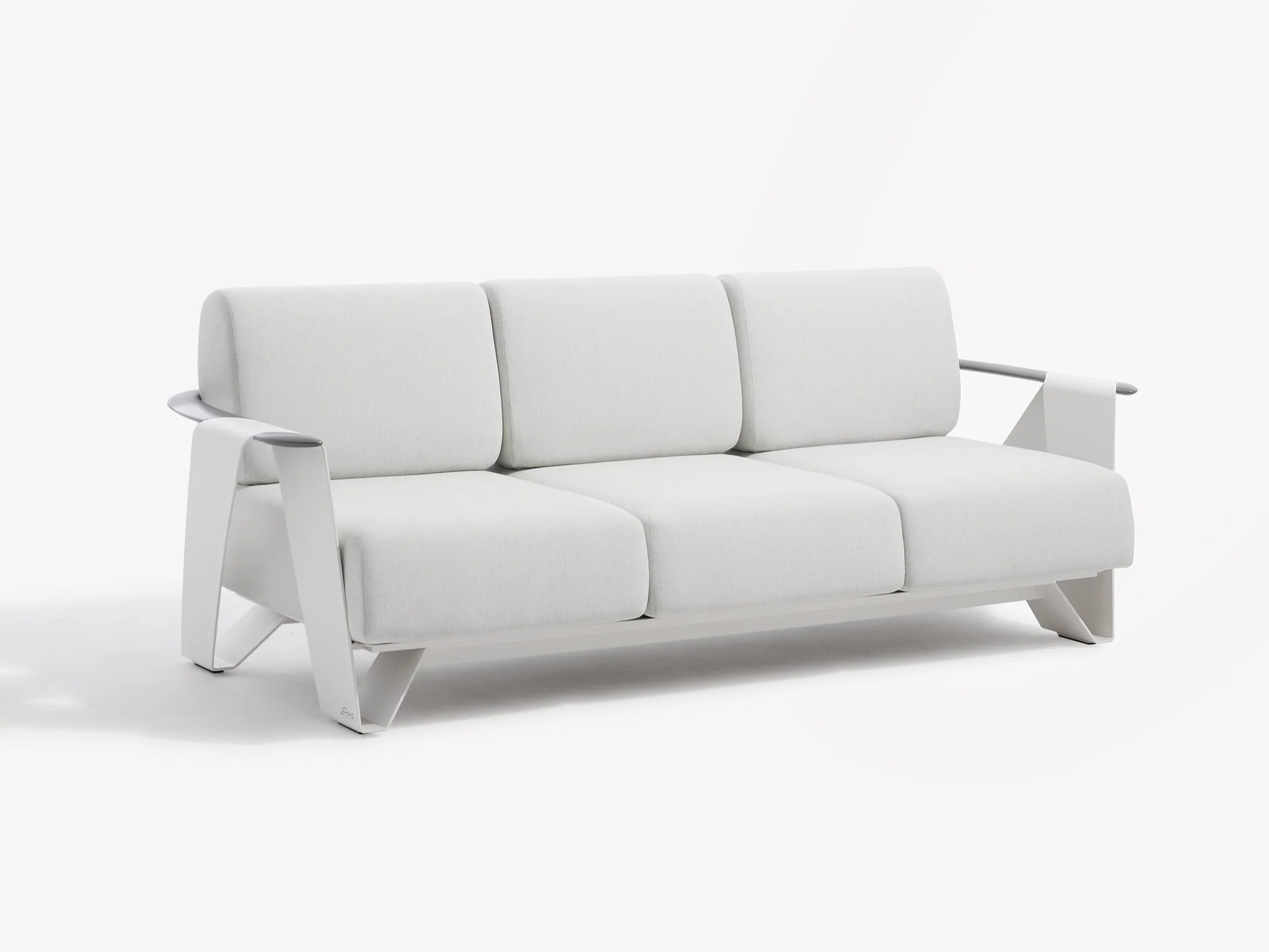 white outdoor sofa, white aluminum frame and white cushions - Jardina Premium Modern Outdoor Patio Furniture