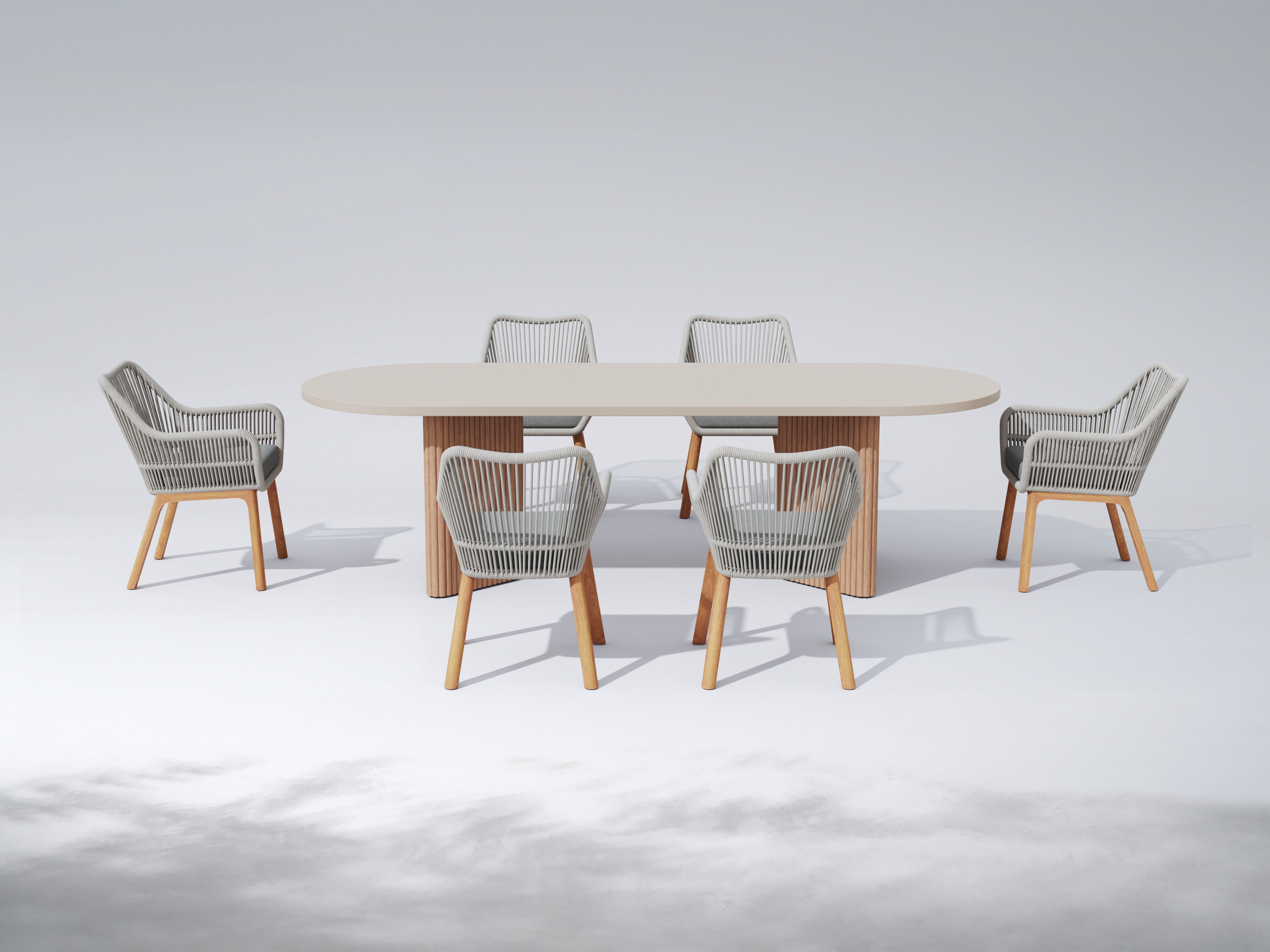 Plena & Tellus Teak Outdoor Dining Set For 6/8 People with Eucalyptus & Super Stone Table, 106.3''