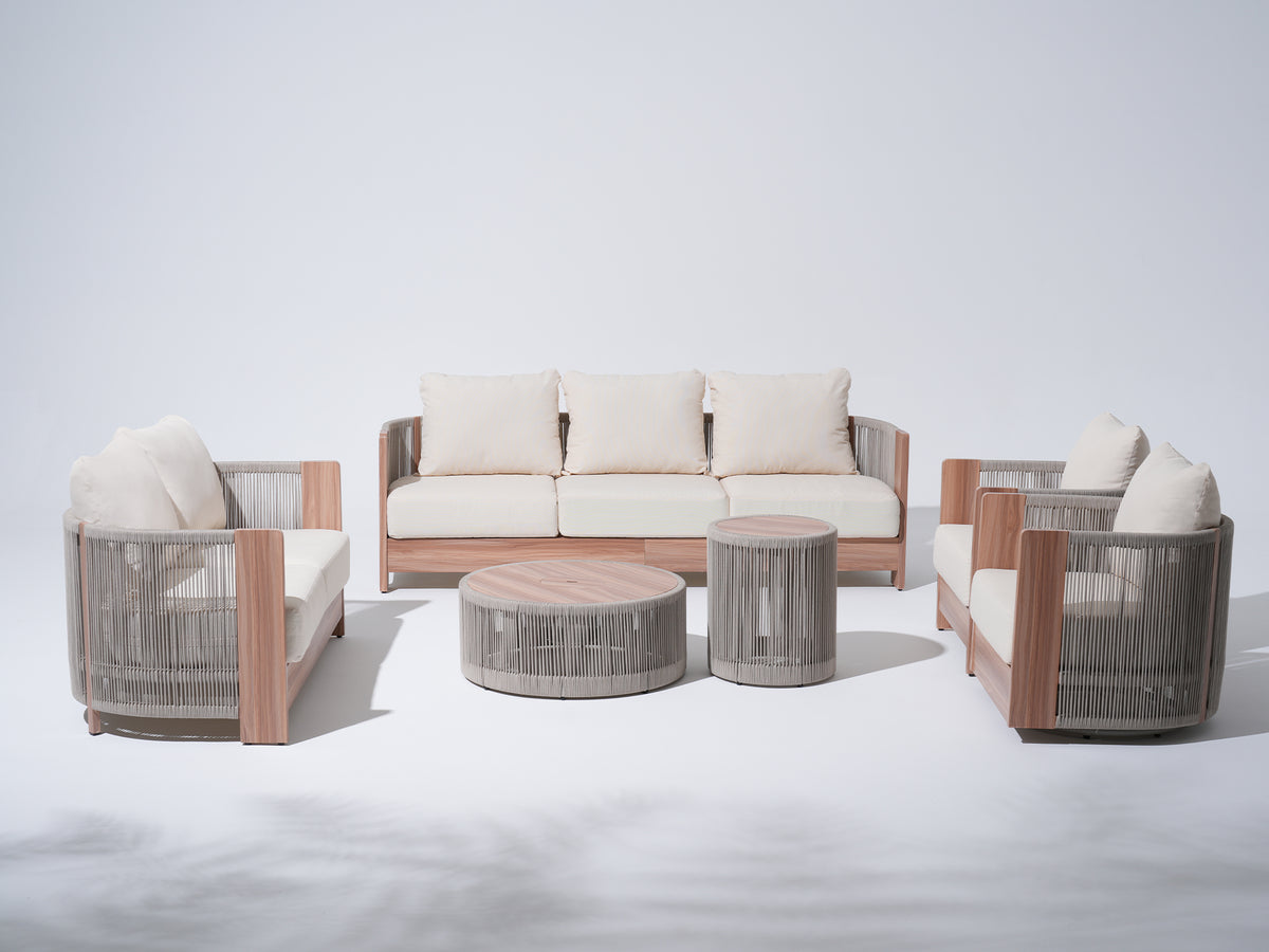 Irati 6-Piece Rope Rattan Design Outdoor Seating Set with 2 Tables ...