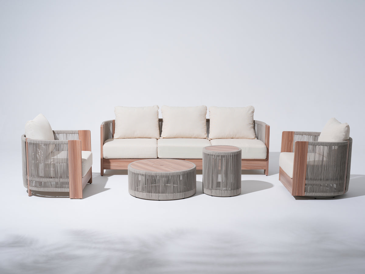 Irati 6-Piece Rope Rattan Design Outdoor Seating Set with 2 Tables ...