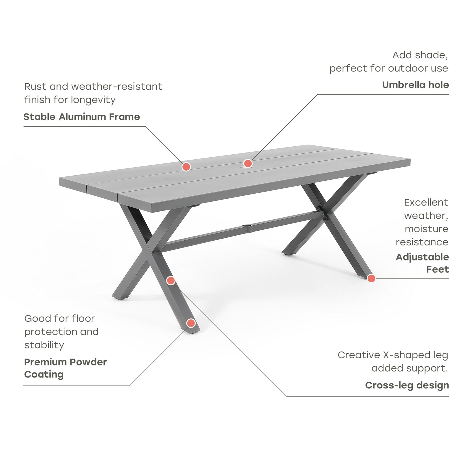 Comino Rectangle Patio Dining Set with Umbrella Hole for 6-8