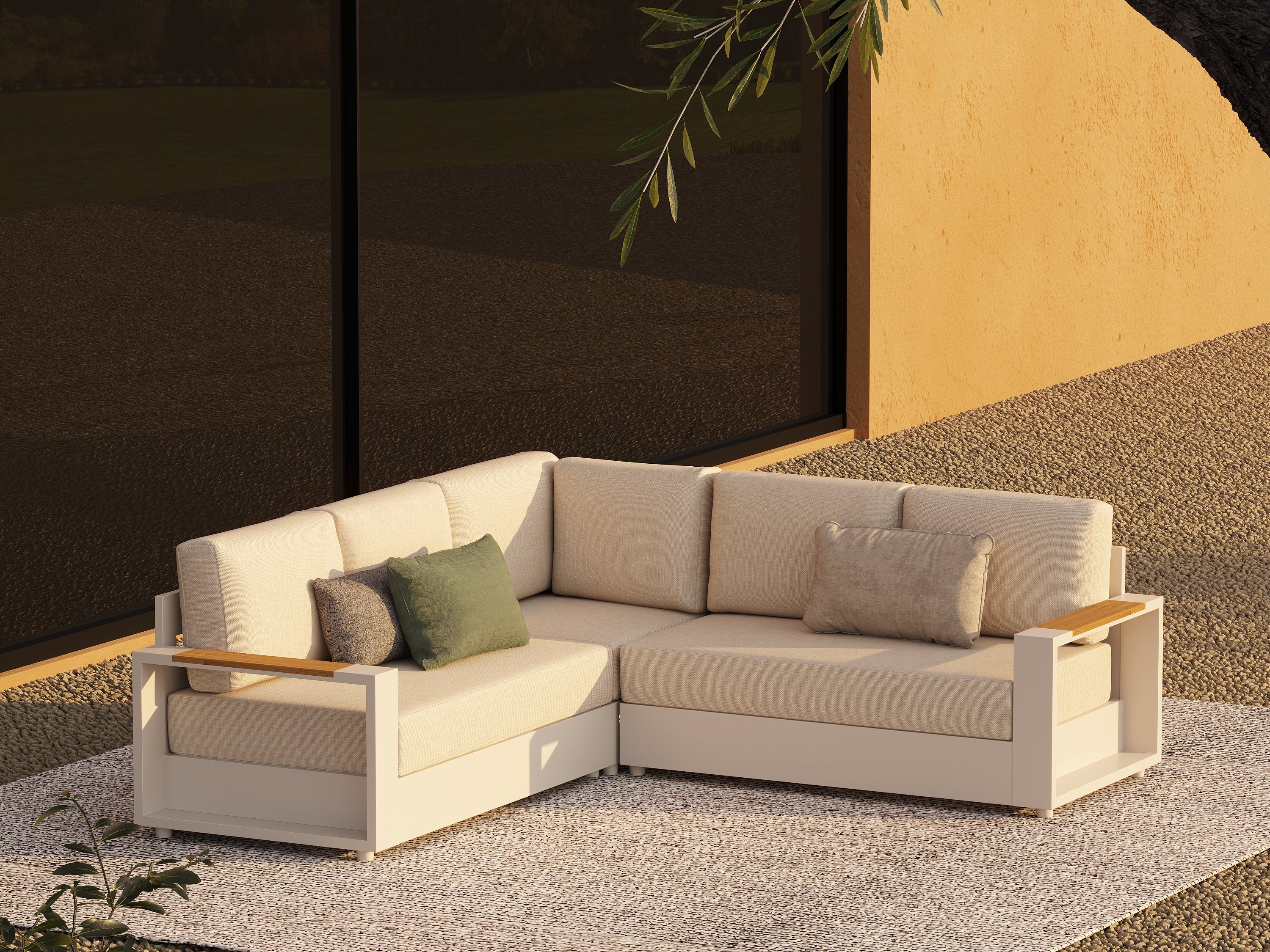 Addison Modular Outdoor Sectional Sofa Set, Oyster White Aluminum Frame & Linen Cushions