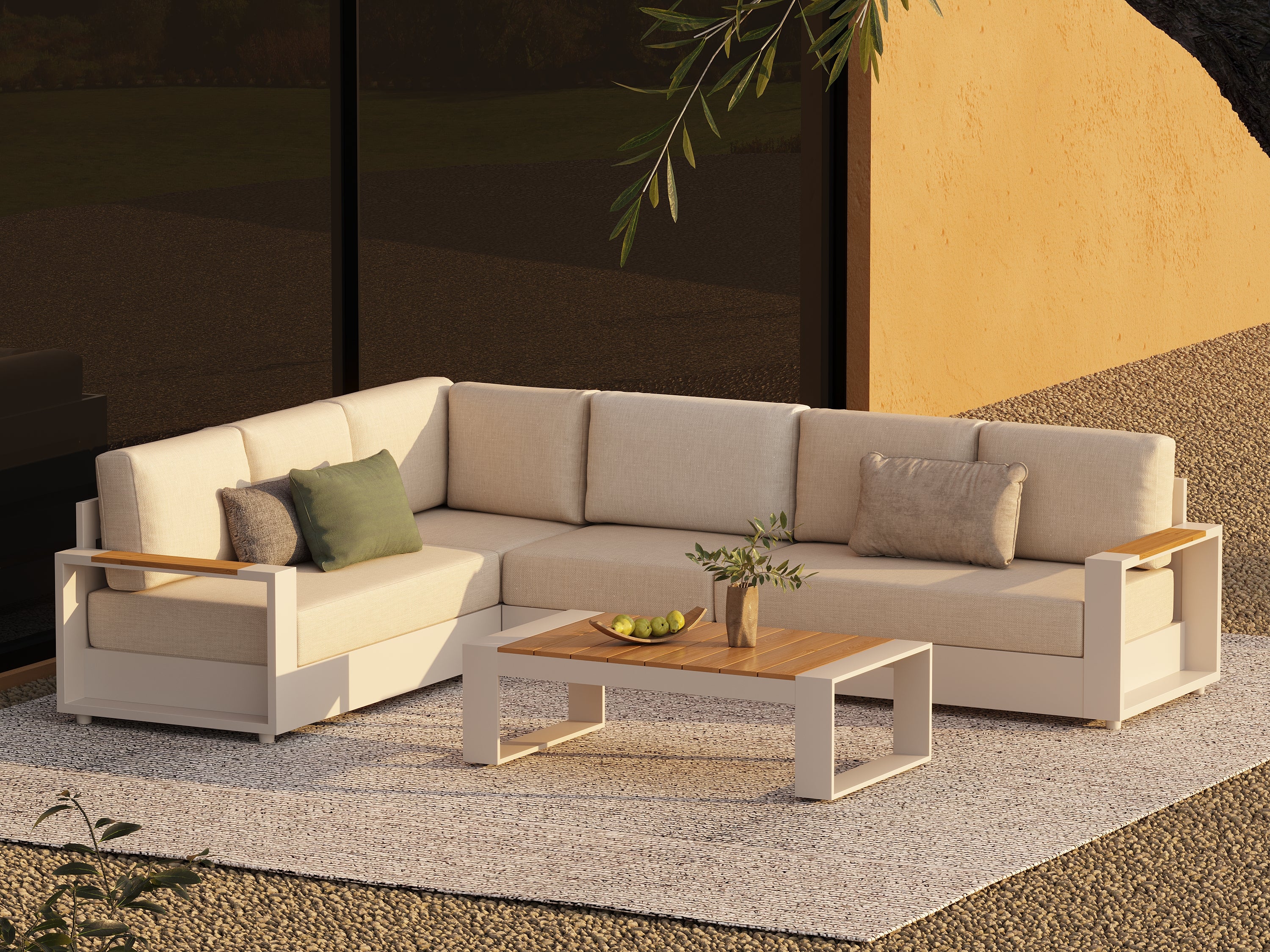 Addison Modular Outdoor Sectional Sofa Set, Oyster White Aluminum Frame & Linen Cushions