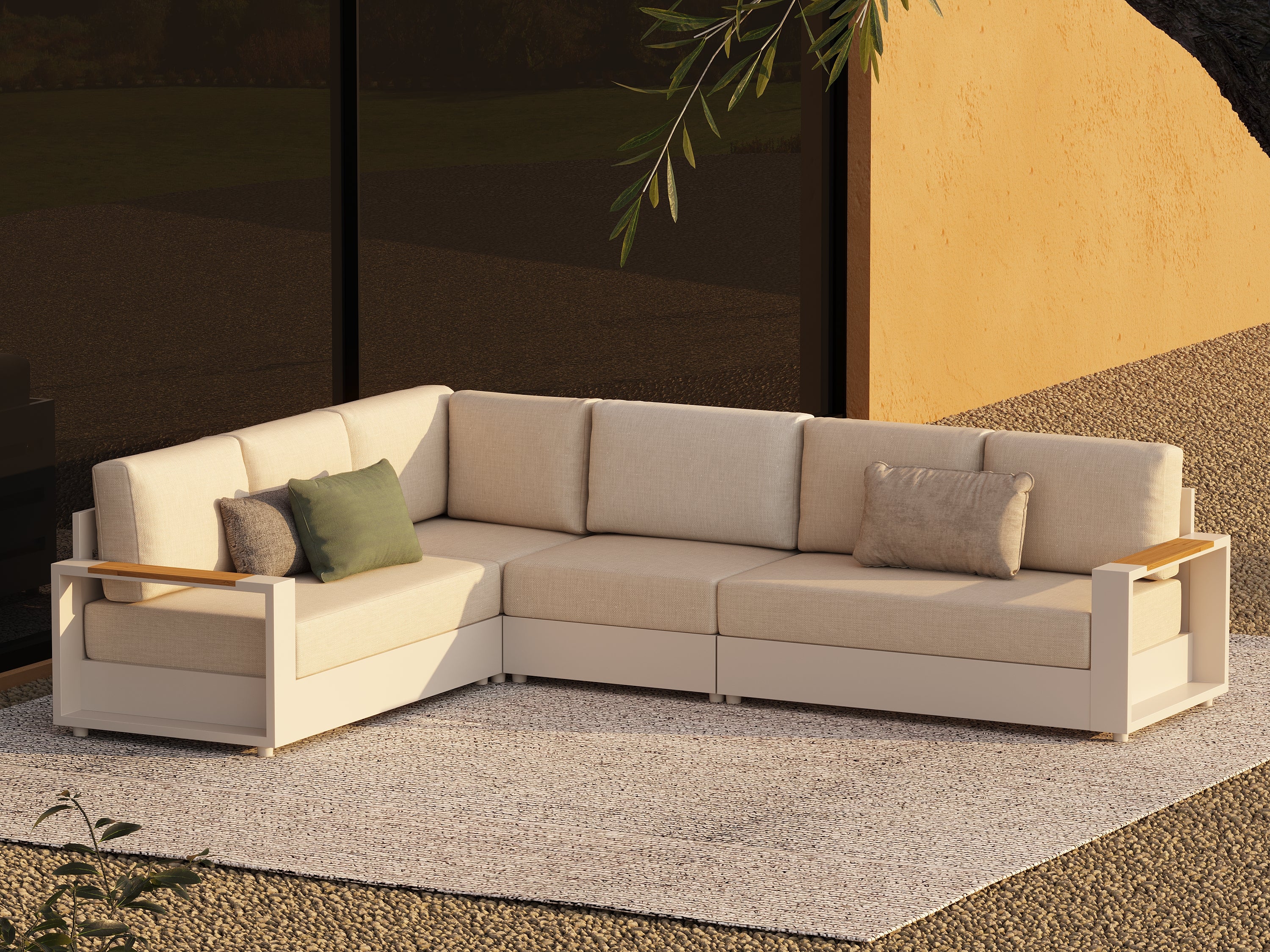Addison Modular Outdoor Sectional Sofa Set, Oyster White Aluminum Frame & Linen Cushions