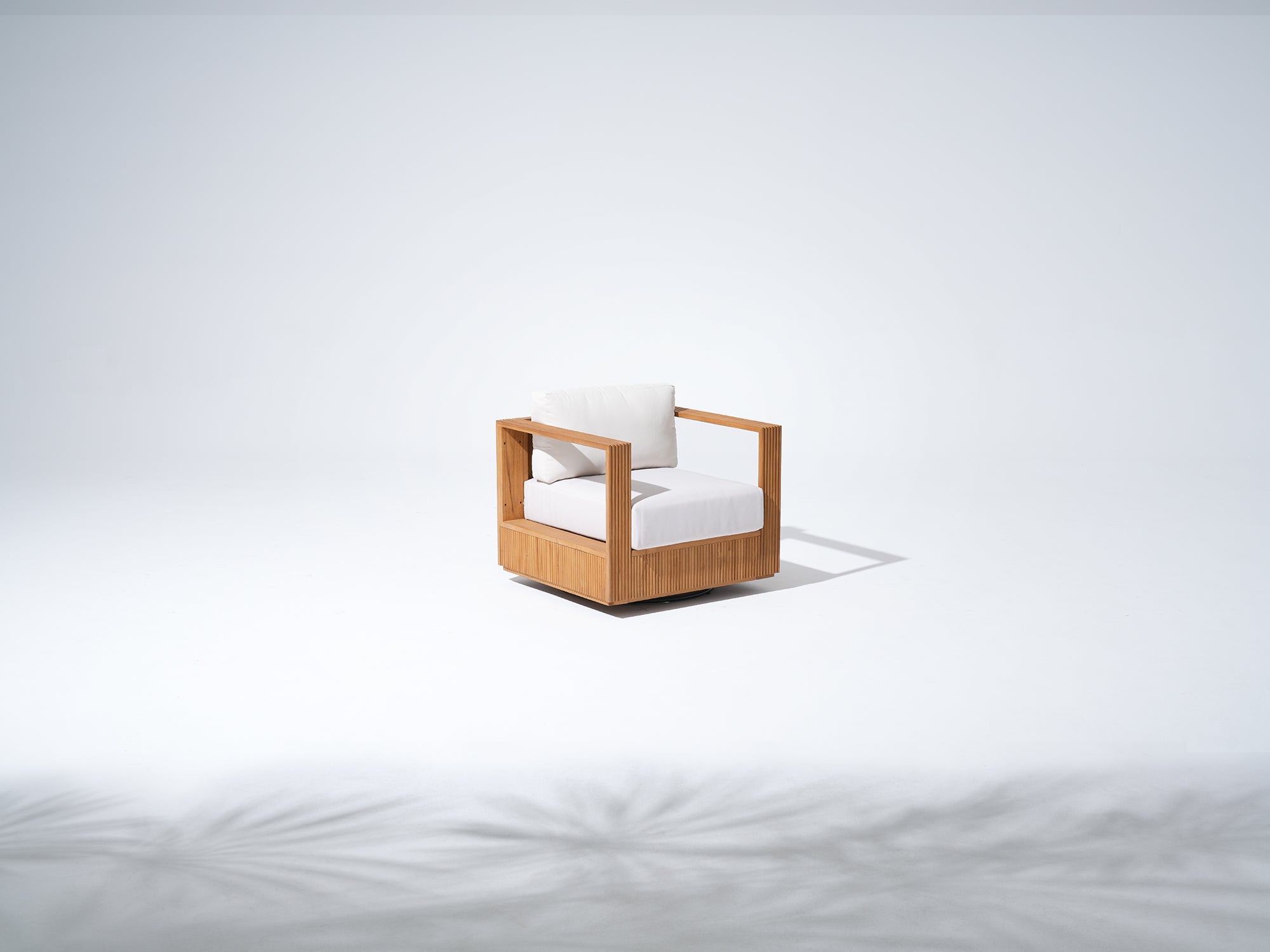 Sintra Outdoor Swivel Chair, Solid Slatted Frame, FSC Teak Wood with Creamy White Olefin