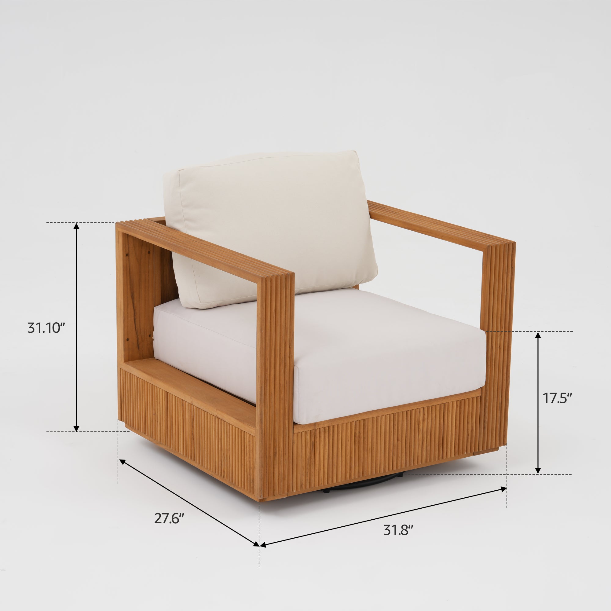 Sintra Outdoor Swivel Chair, Solid Slatted Frame, FSC Teak Wood with Creamy White Olefin