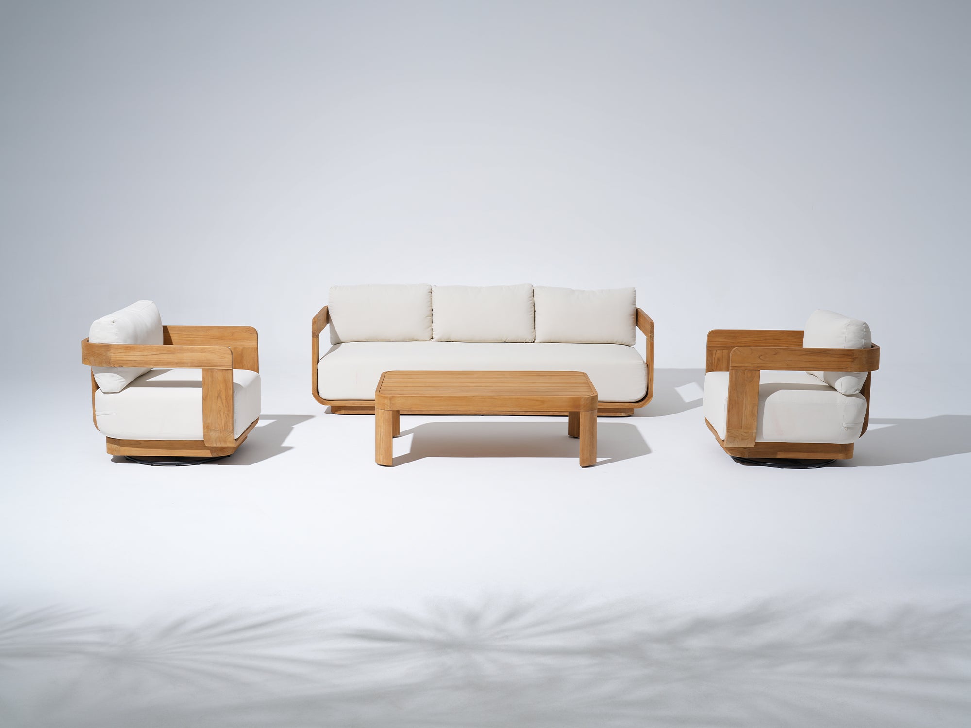 Sintra FSC-Certified Solid Teak Outdoor Lounge Set, 2 Swivel Chairs, Olefin Cushions