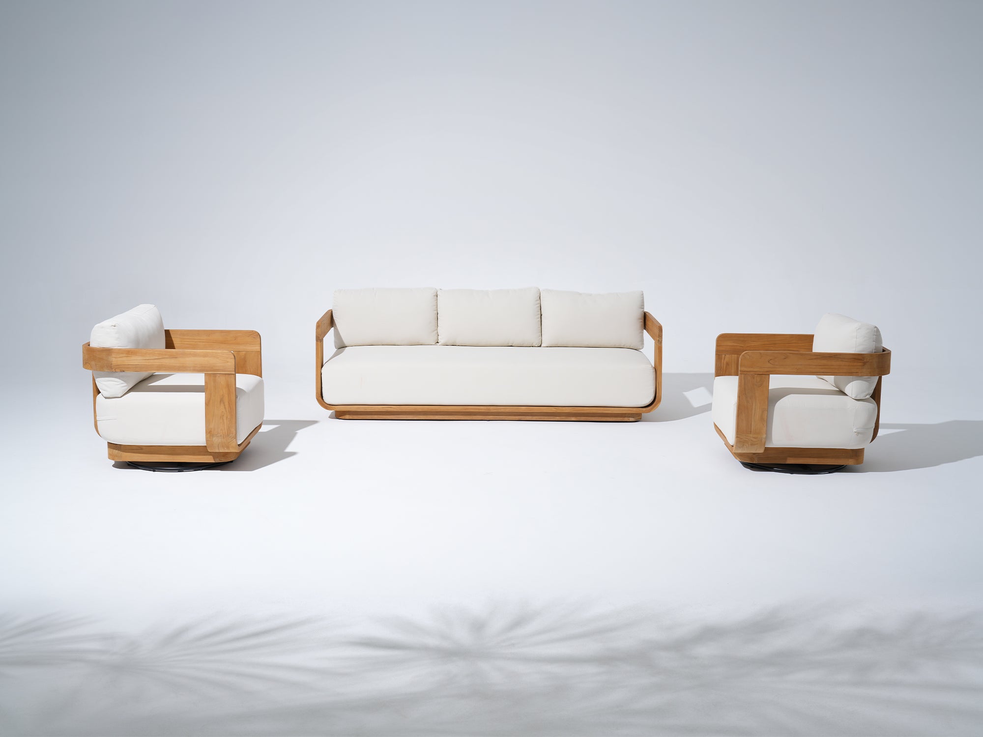Sintra FSC-Certified Solid Teak Outdoor Lounge Set, 2 Swivel Chairs, Olefin Cushions
