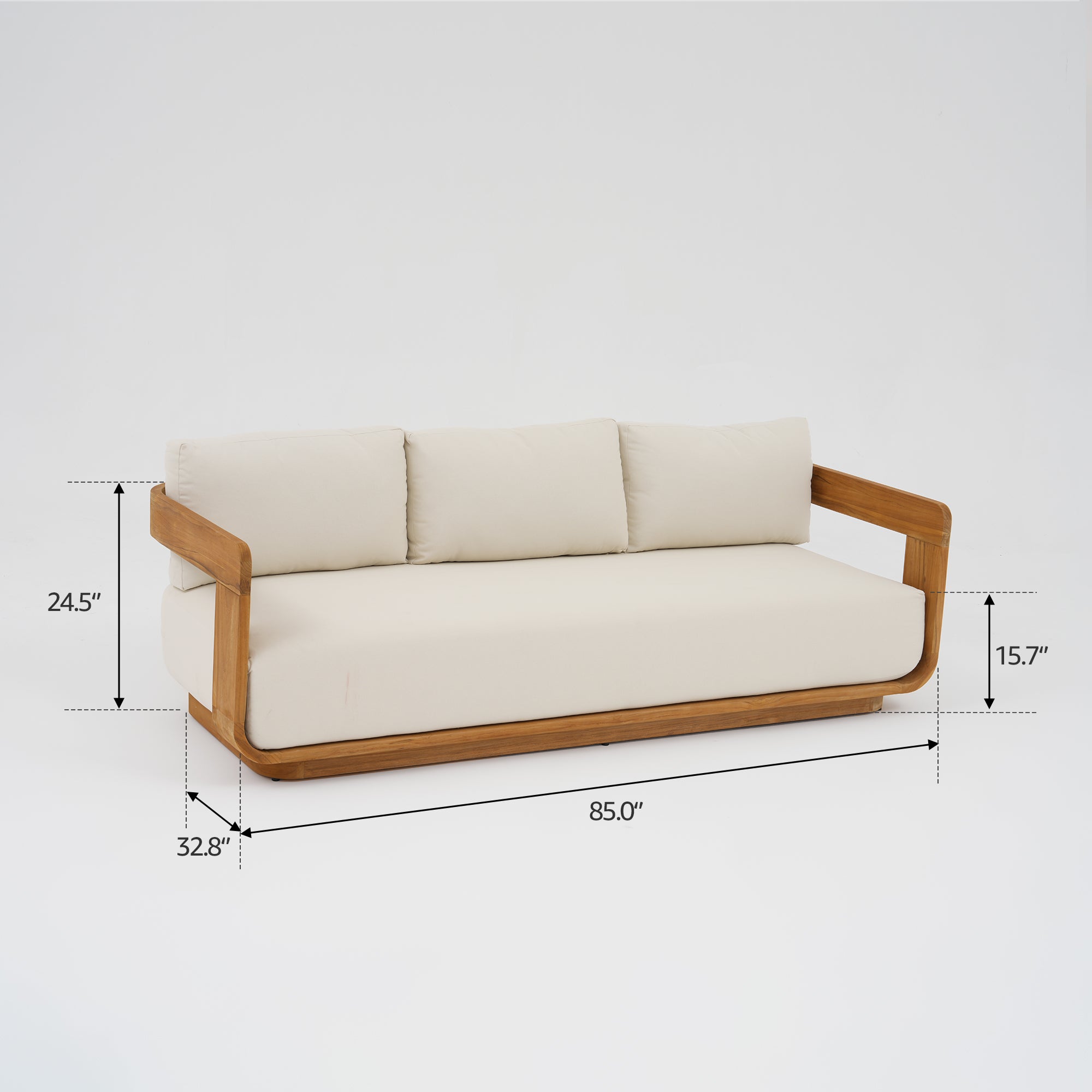 Sintra FSC-Certified Solid Teak Outdoor 3-Seater Sofa, Sculptural Frame with Olefin Cushions