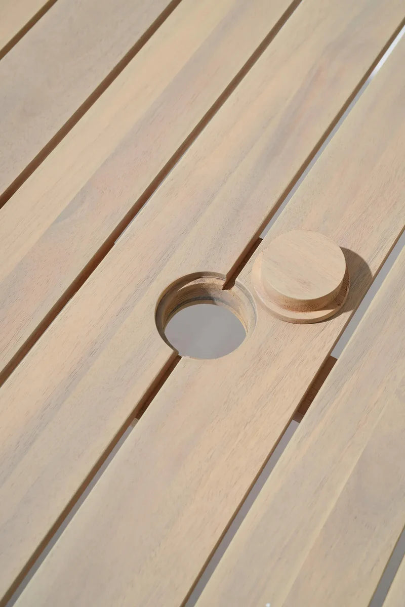 Foristern Wooden Outdoor Dining Set with Umbrella Hole for 4-6 People, 67" Sled-Leg