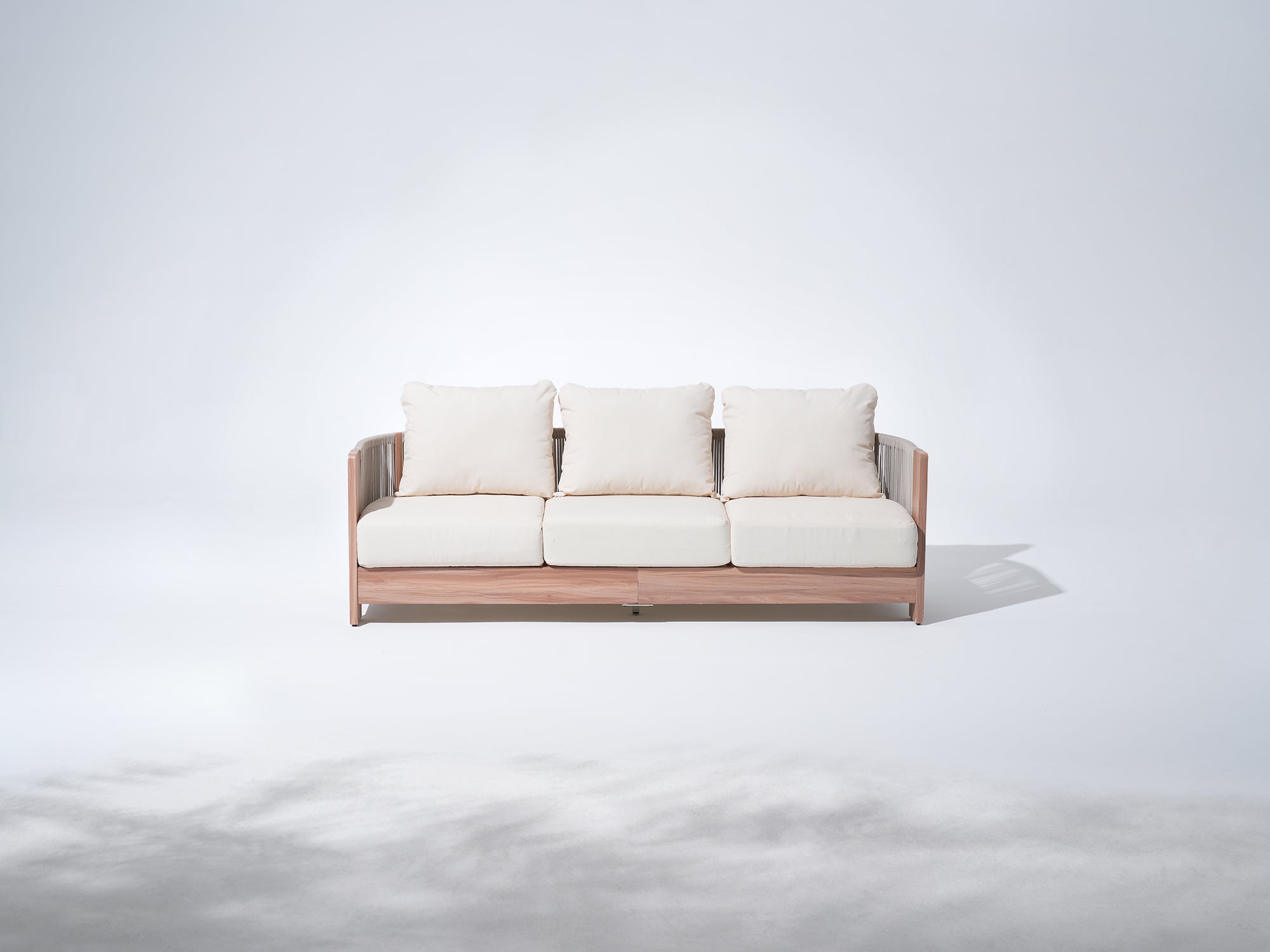 Irati modern preminum triple outdoor sofa with white cushions and rope design 