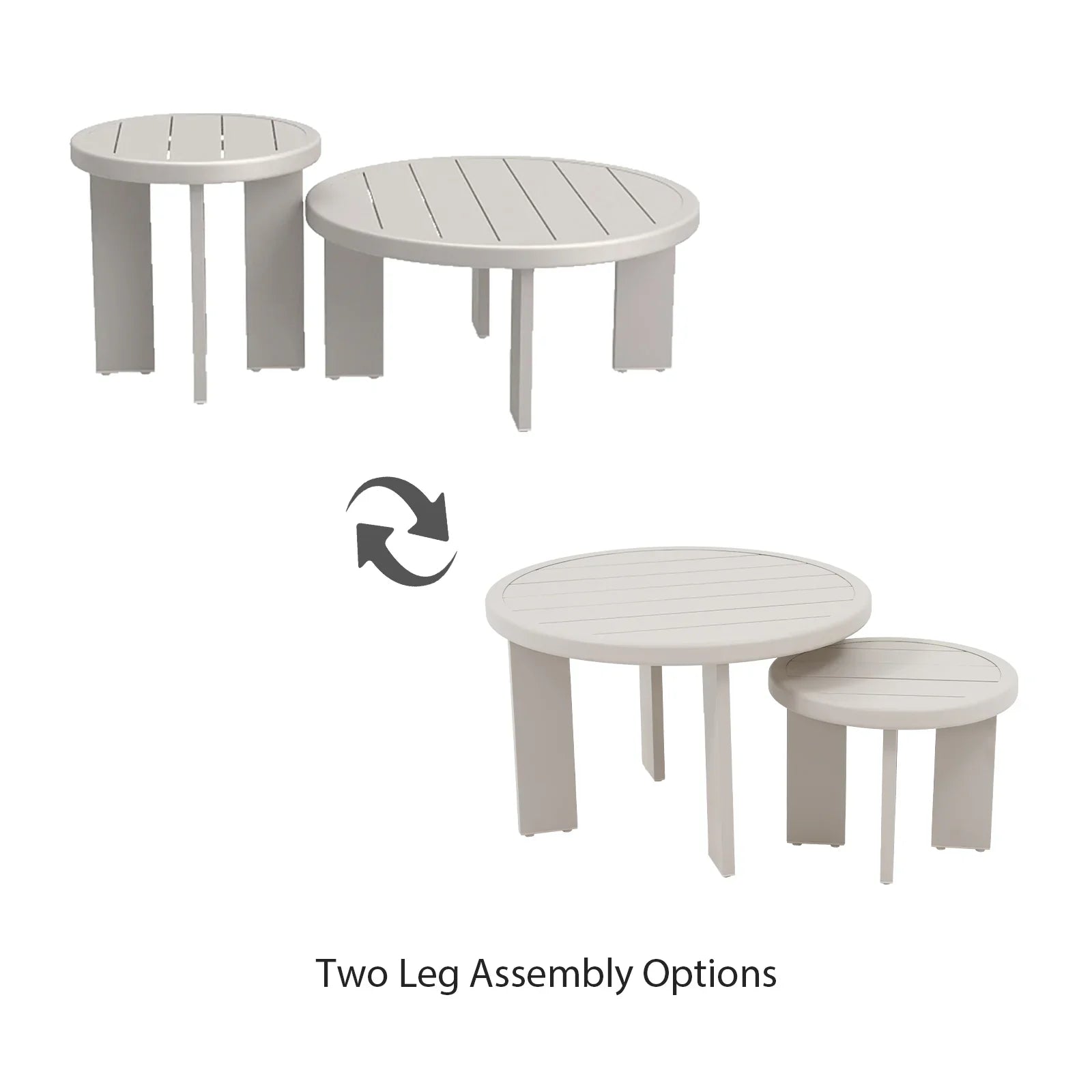 Sova Modern Aluminum Outdoor Sofa Set with Swivel Chairs, Mixed Tables, Light Beige Cushions