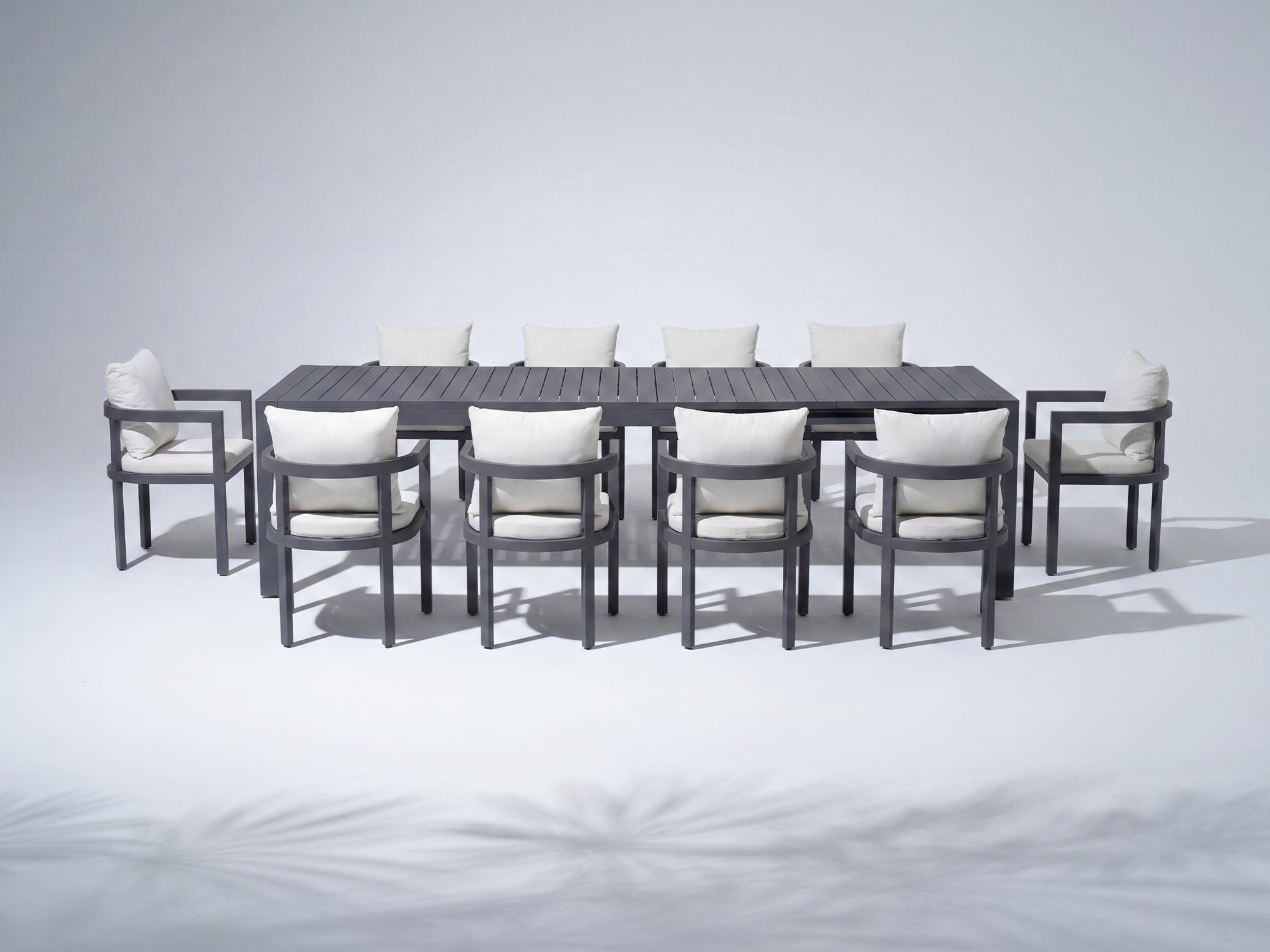Sova Outdoor Aluminum Dining Set for 6-10 People, Charcoal Frame, Extendable Table