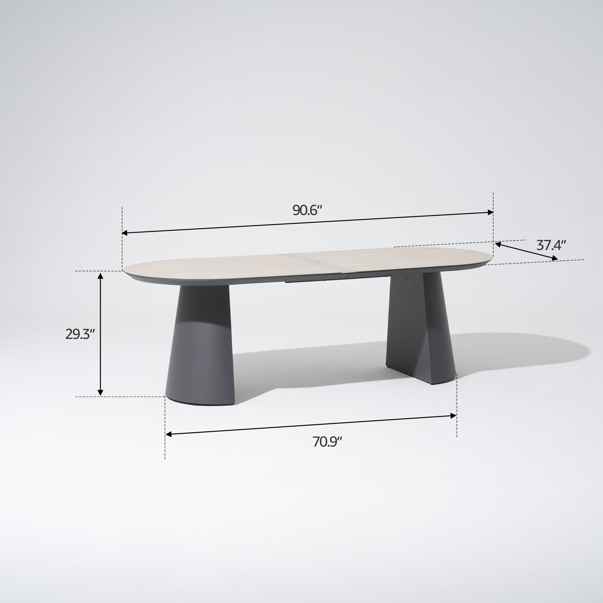 Sova Aluminum Outdoor Dining Table For 6 with Umbrella Hole, Tempered Glass Tabletop