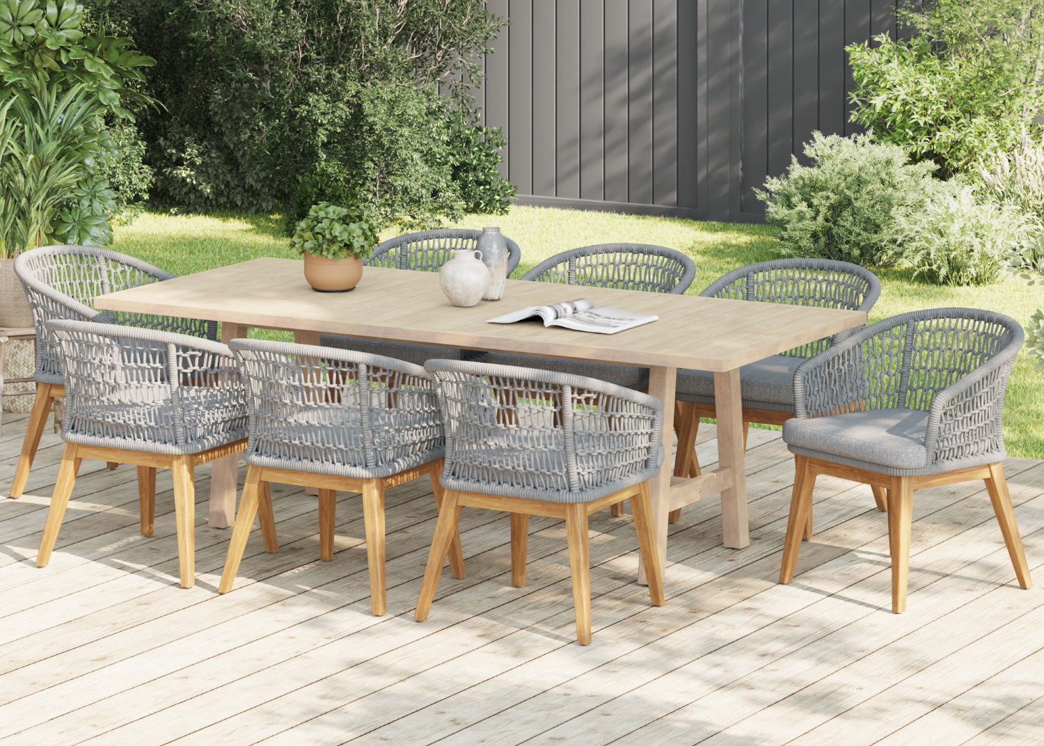 Addison Moder Addison Modern Metal Outdoor Sofa Set, Dark Grey Aluminum Frame, White