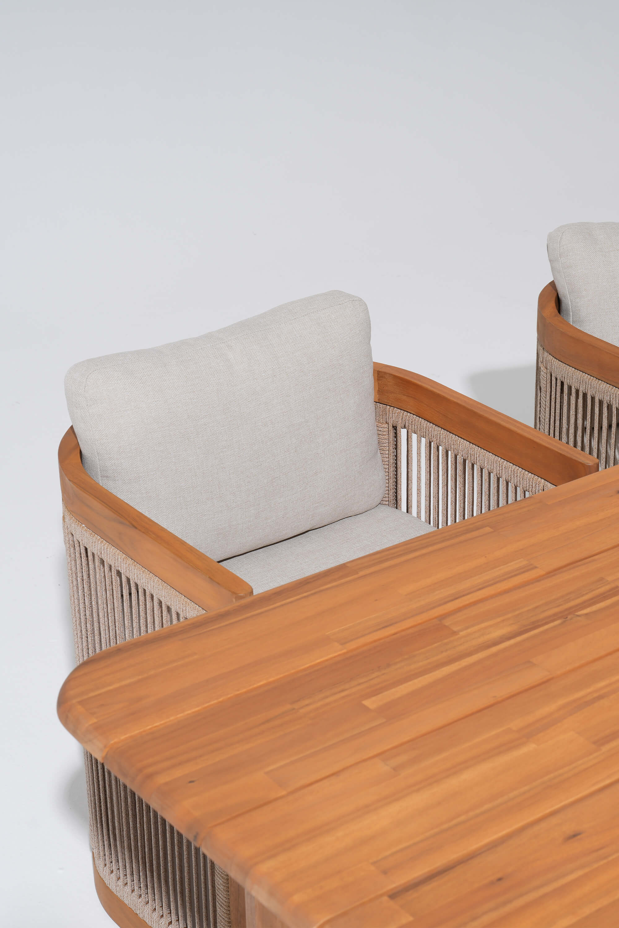 Wooden outdoor furniture set with beige cushions- Jardina Modern Premium Patio Outdoor Furniture 