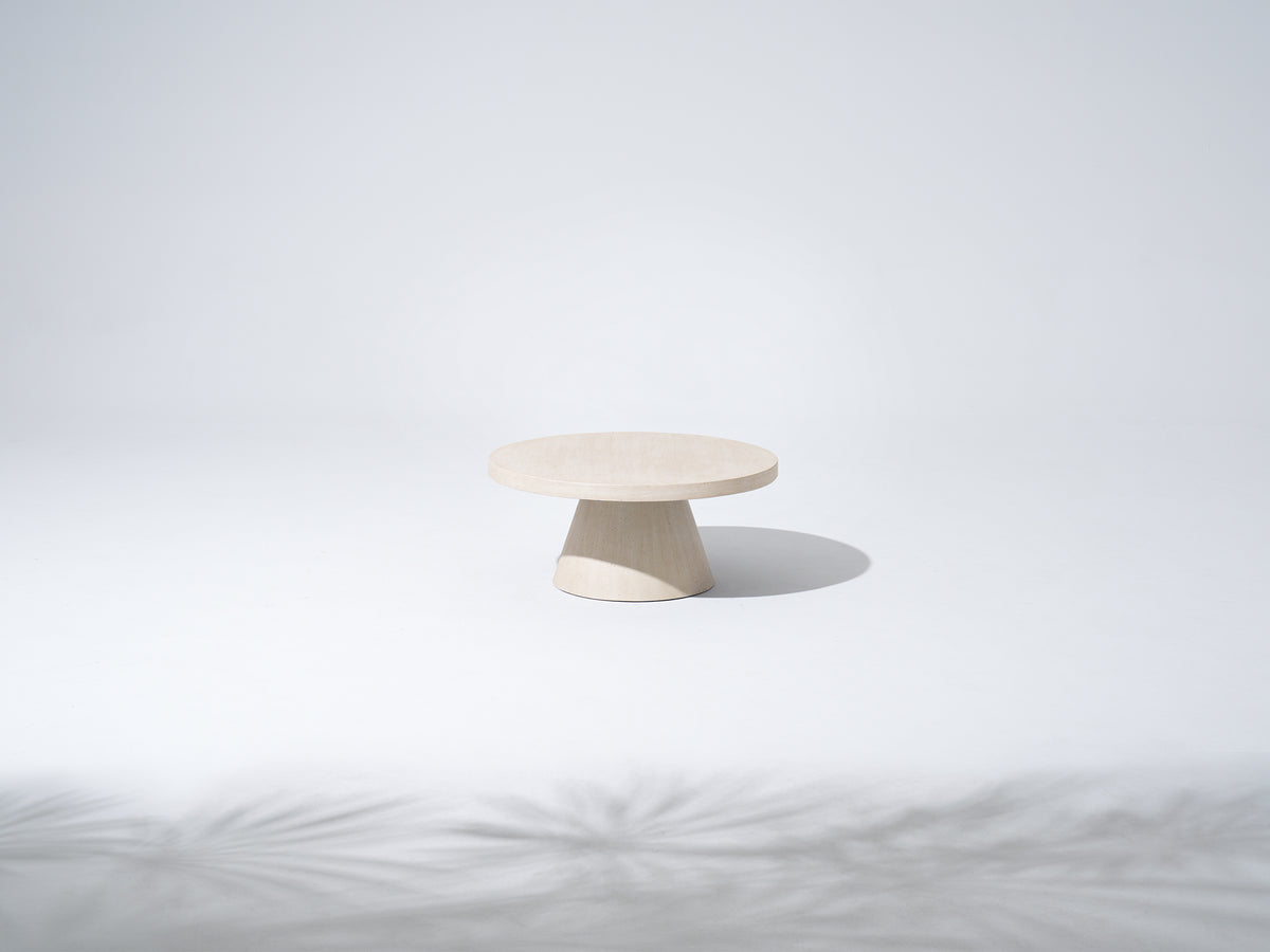 Matera Outdoor Concrete Coffee Table, Textured Travertine finish & Smooth Pure White